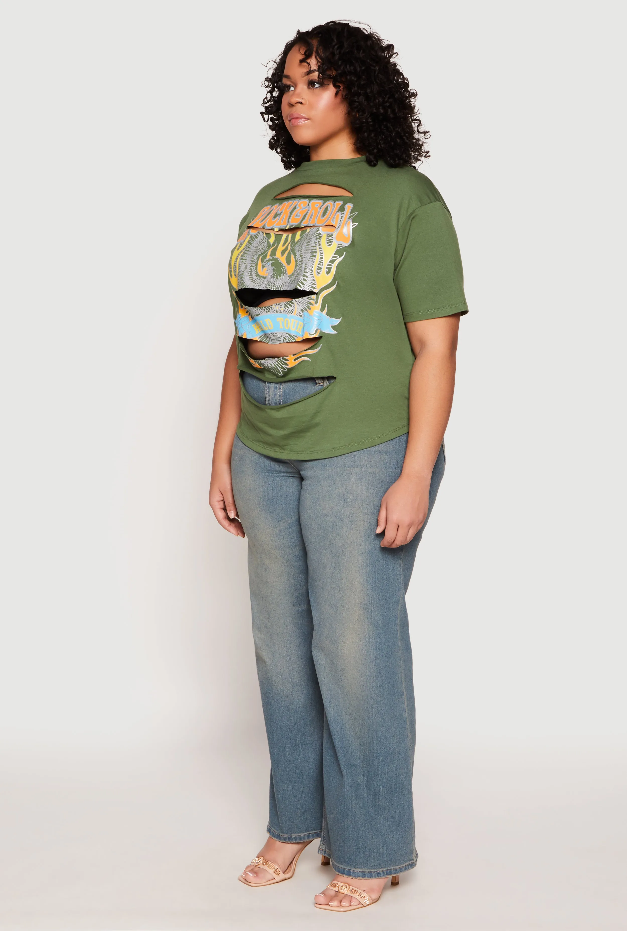 Plus Size Slashed Rock And Roll World Tour Tee sold by Rainbow product image thumbnail 3