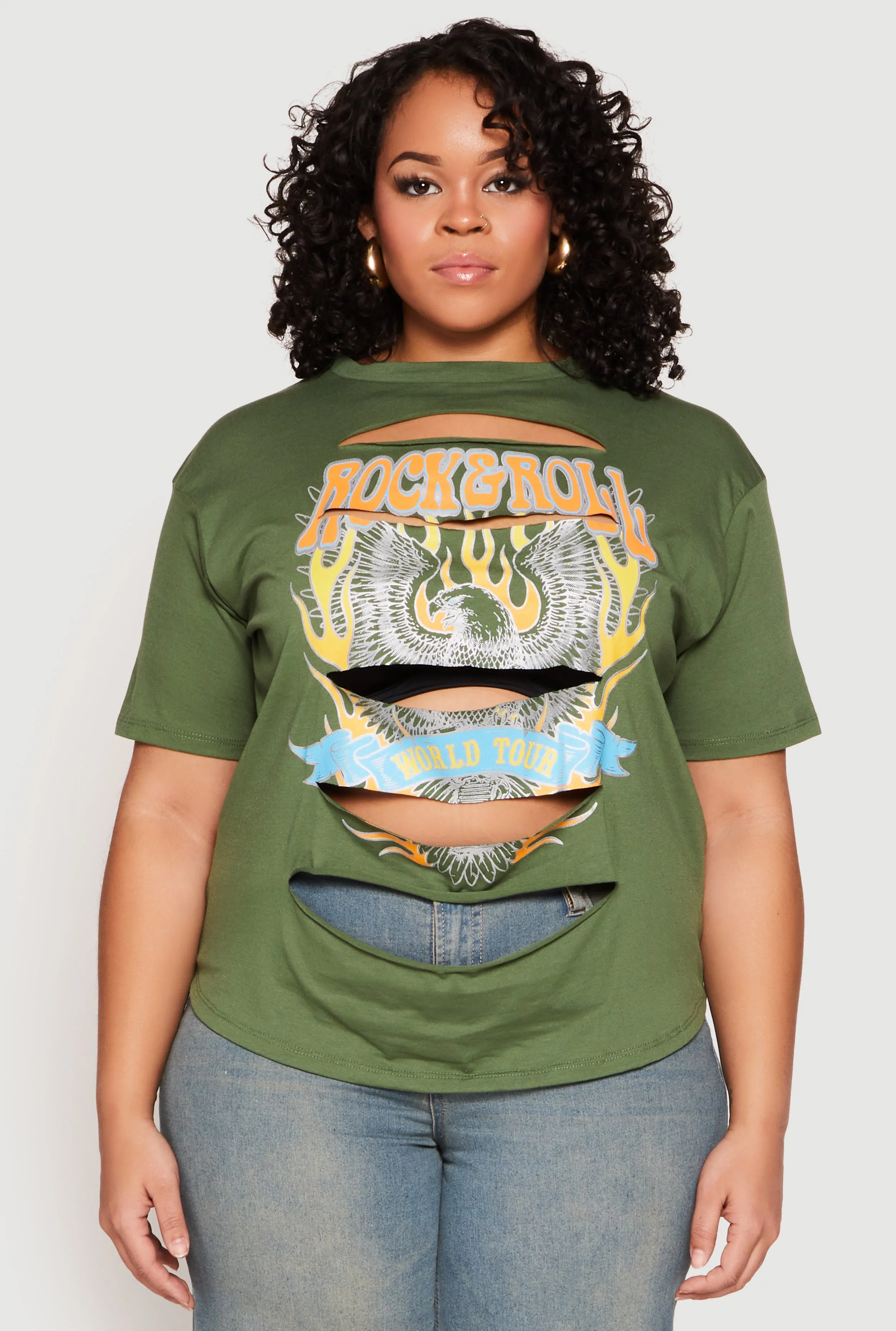Plus Size Slashed Rock And Roll World Tour Tee sold by Rainbow product image thumbnail 2
