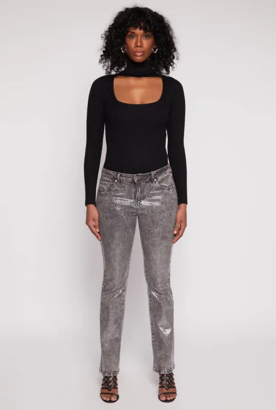 Ribbed Knit Cut Out Turtleneck Sweater sold by Rainbow