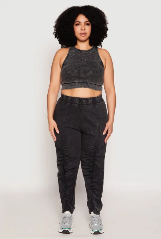 Plus Size French Terry Acid Wash Ruched Joggers sold by Rainbow
