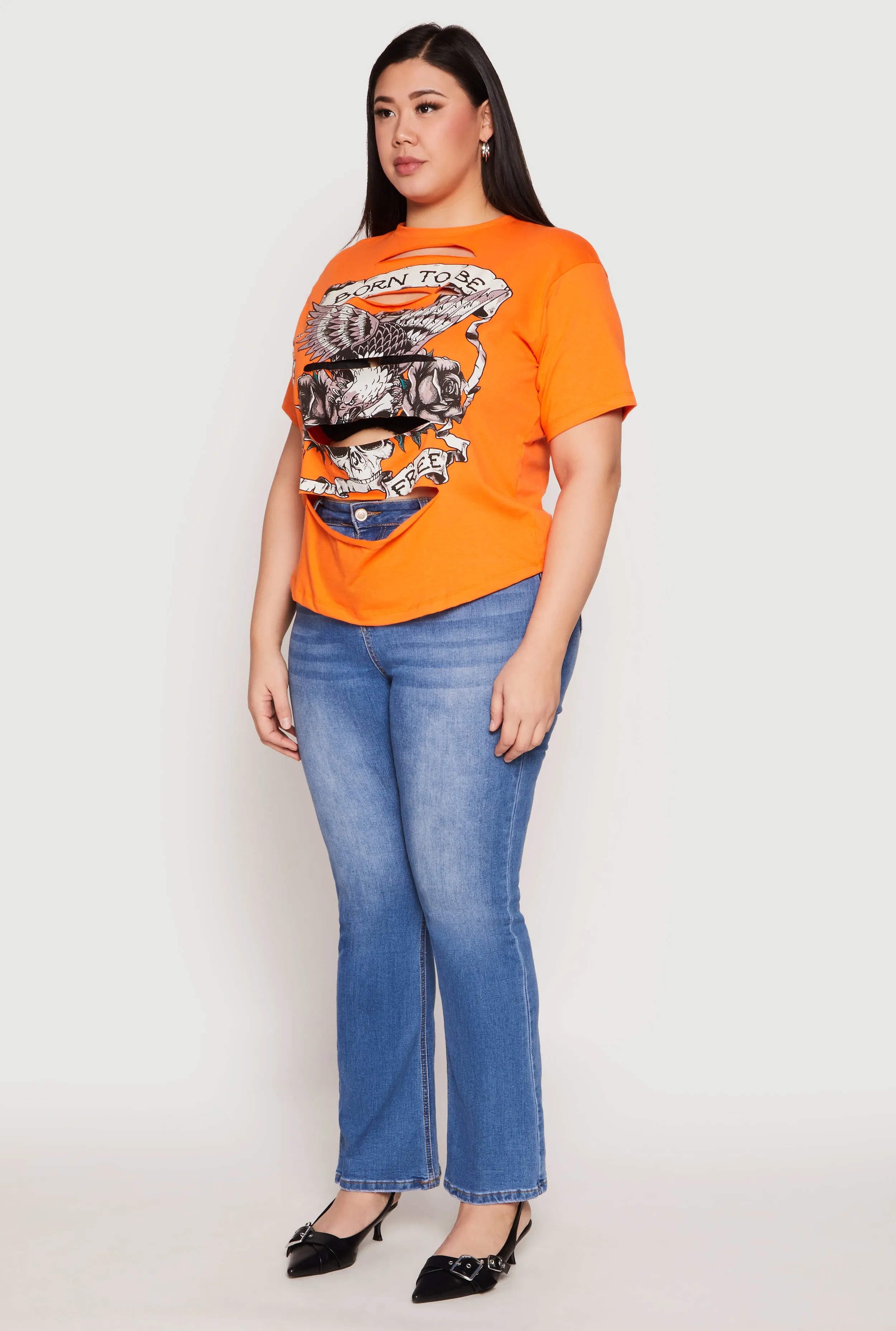 Plus Size Slashed Born To Be Free Tee sold by Rainbow product image thumbnail 3