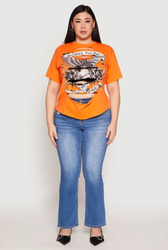 Plus Size Slashed Born To Be Free Tee sold by Rainbow