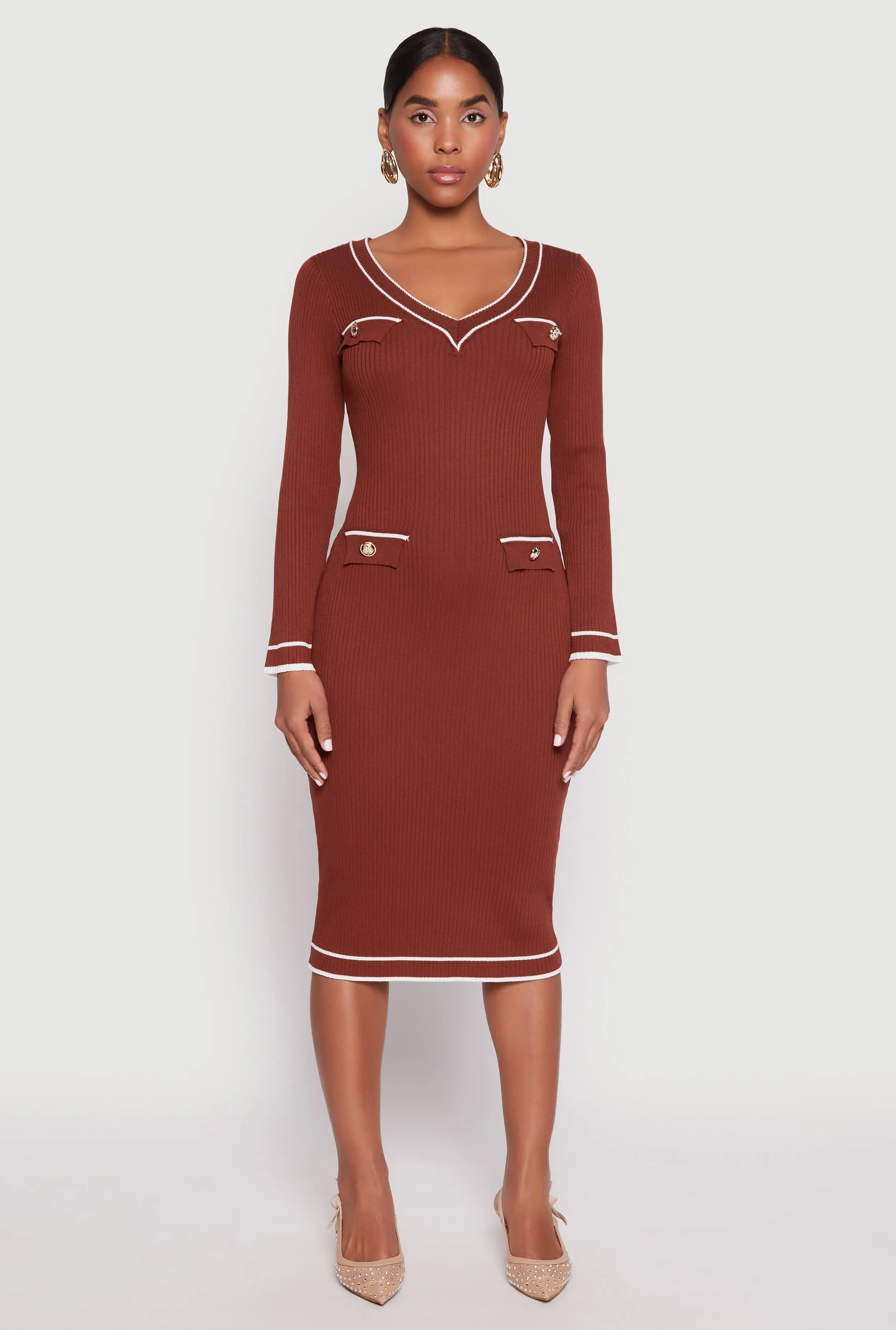 Daisy Ribbed Knit Contrast Trim Sweater Dress sold by Rainbow