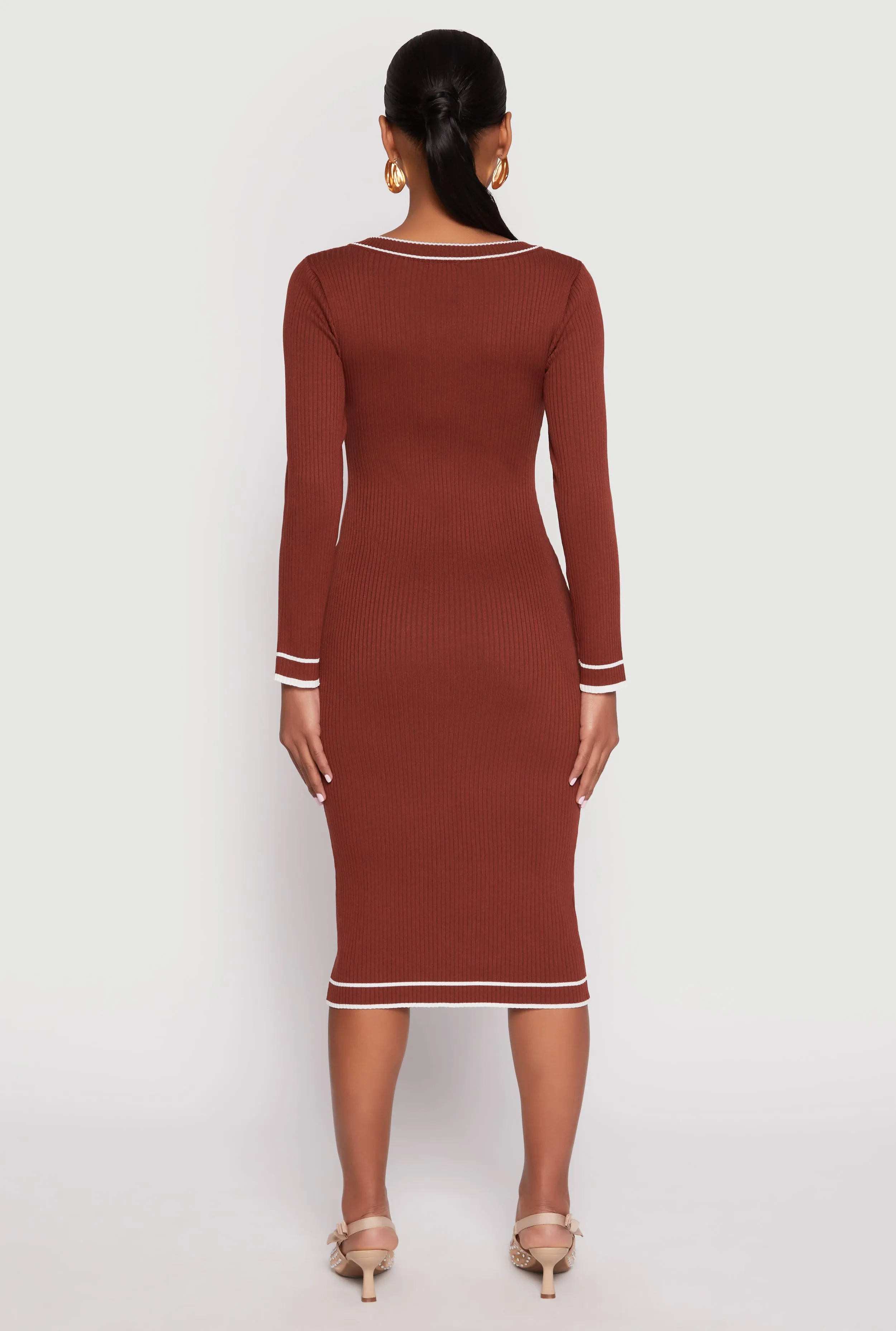 Daisy Ribbed Knit Contrast Trim Sweater Dress sold by Rainbow product image thumbnail 3