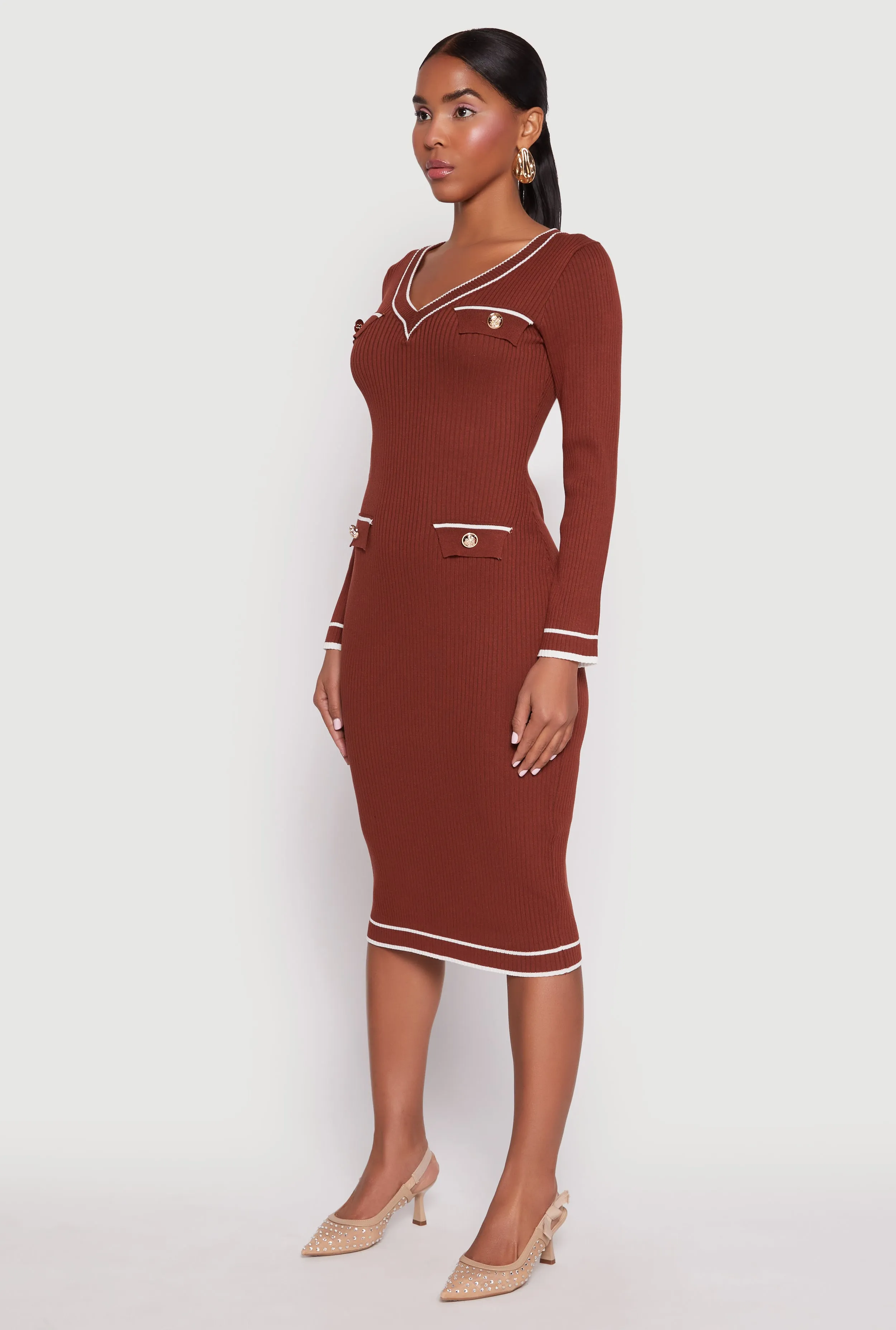 Daisy Ribbed Knit Contrast Trim Sweater Dress sold by Rainbow product image thumbnail 2