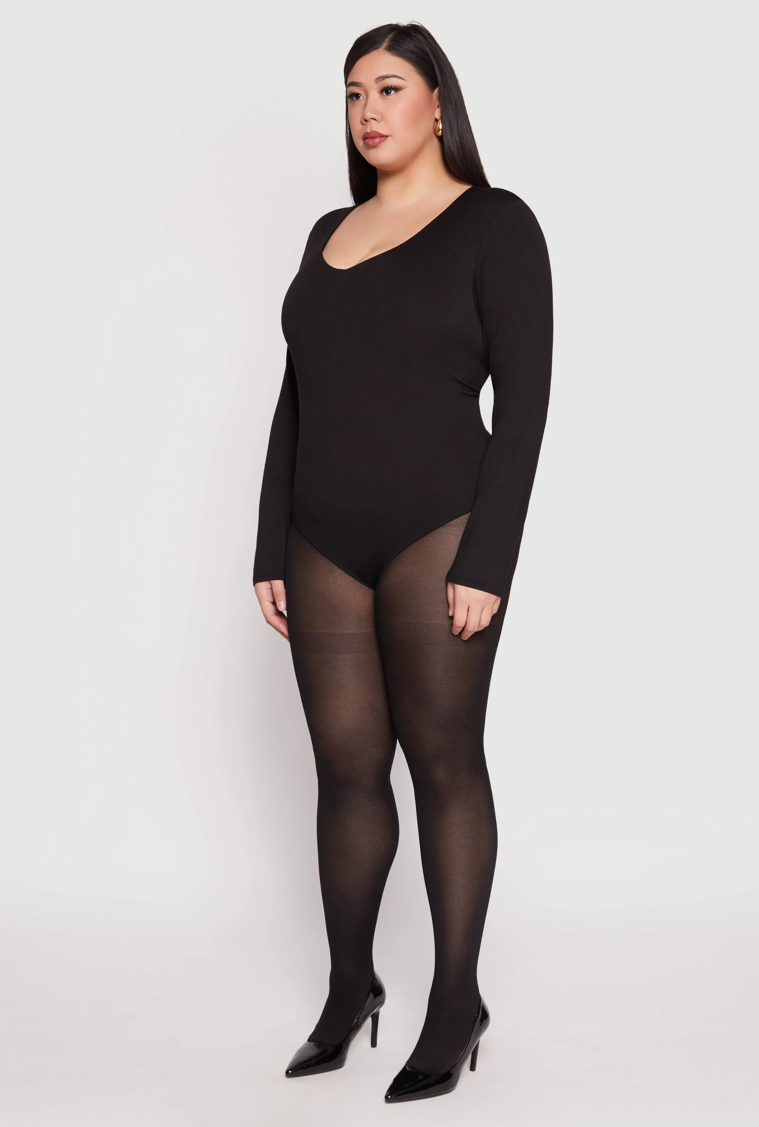 Plus Size Long Sleeve V Neck Bodysuit sold by Rainbow product image thumbnail 3