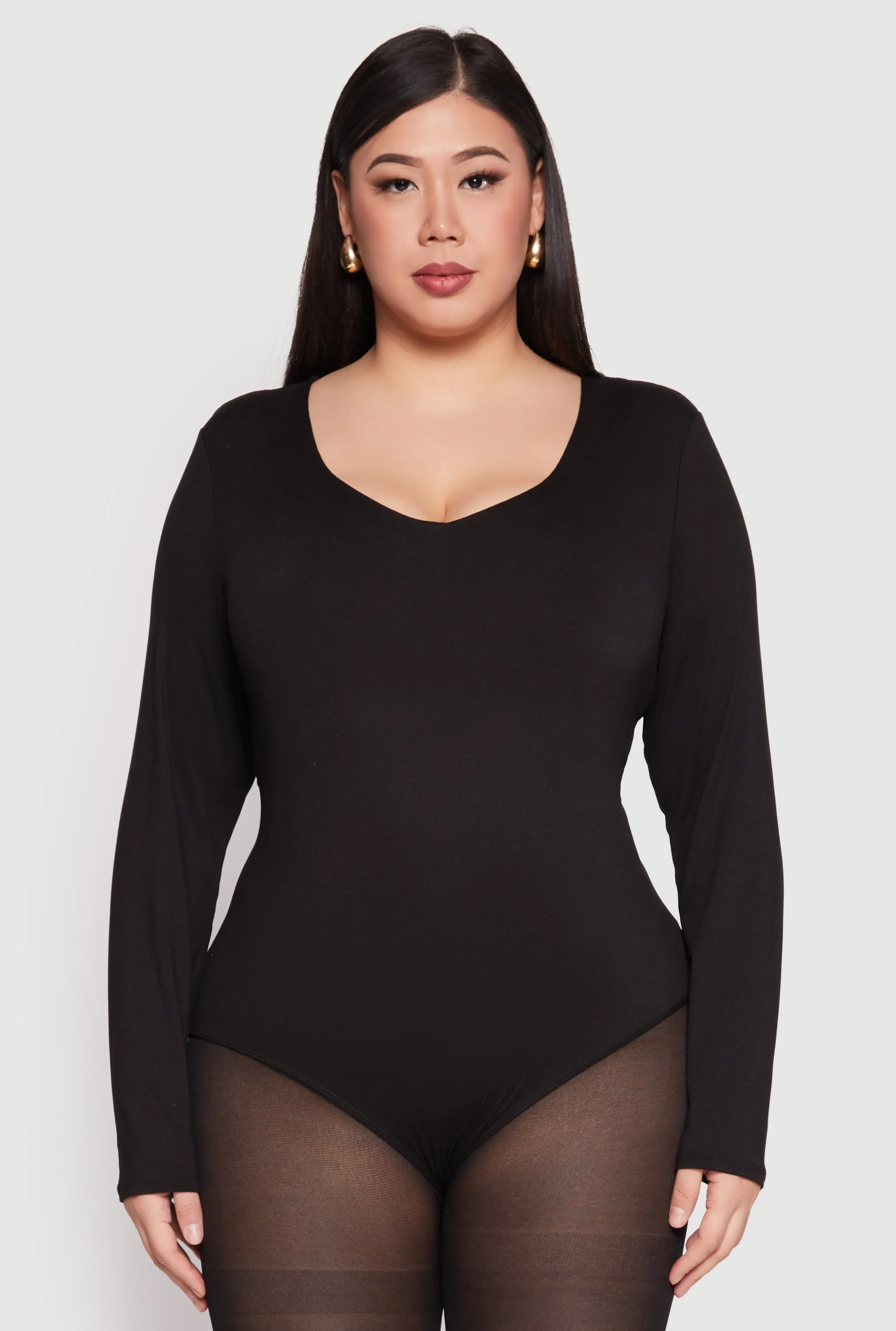 Plus Size Long Sleeve V Neck Bodysuit sold by Rainbow product image thumbnail 2