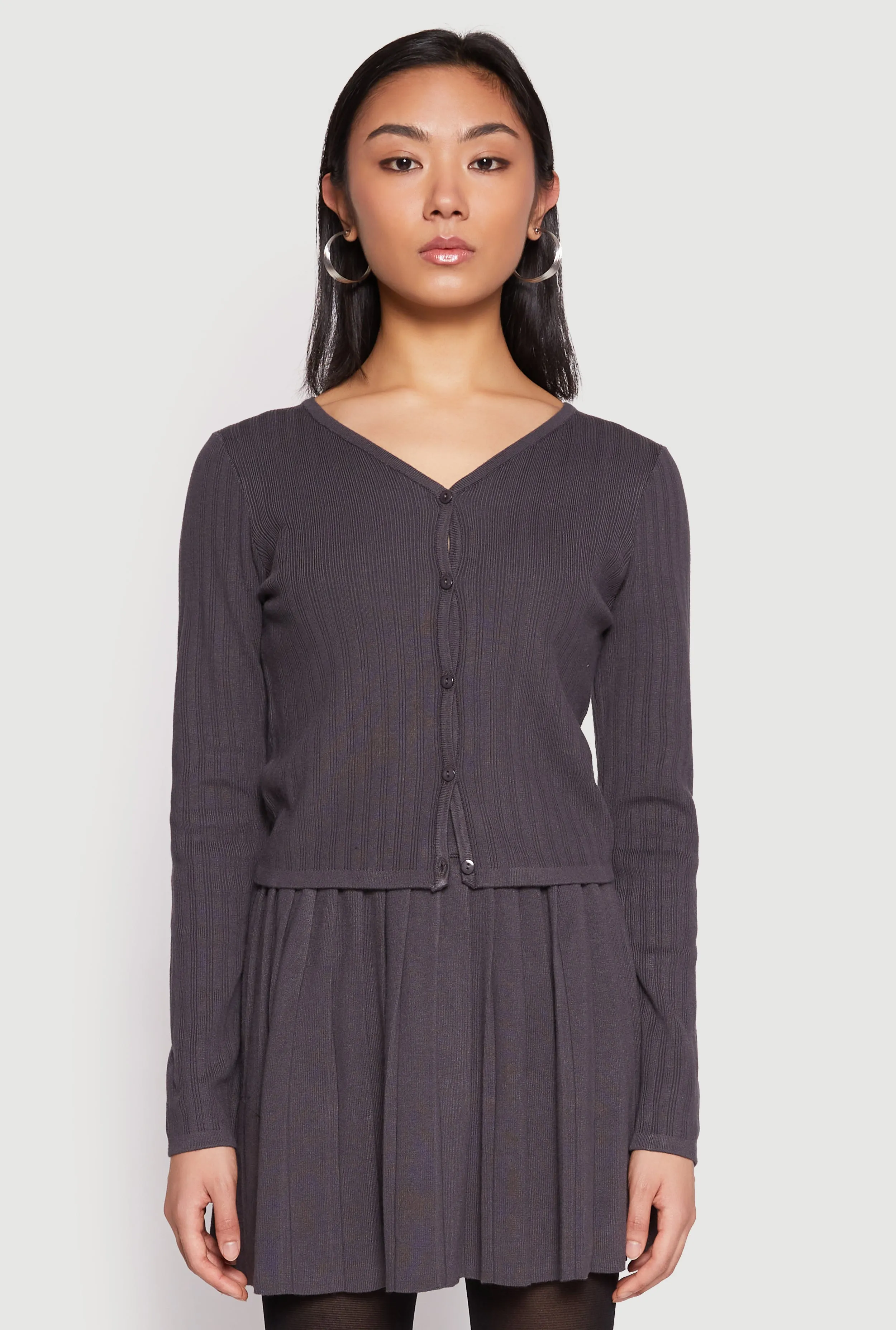 Ribbed Knit Long Sleeve Cardigan sold by Rainbow