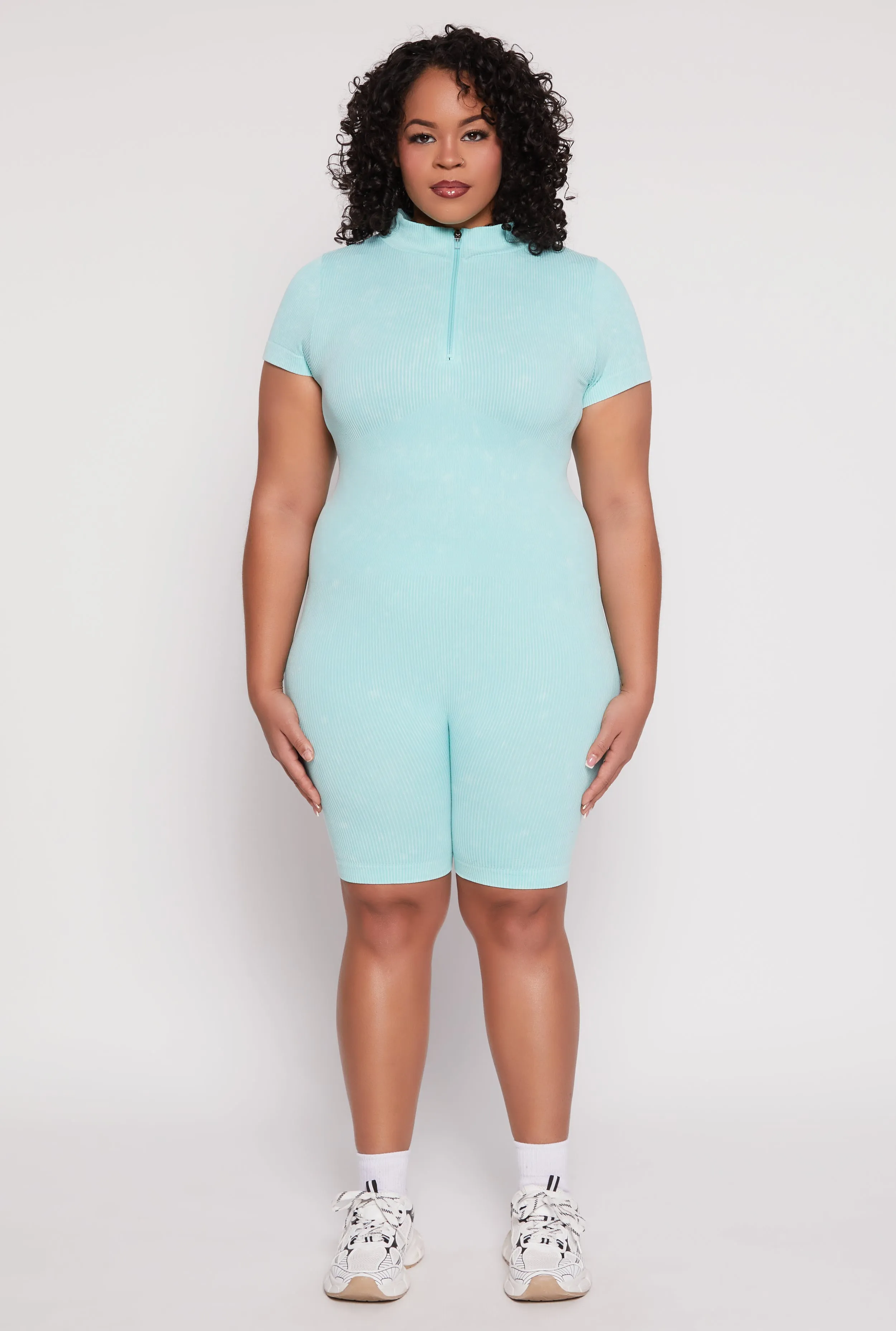 Plus Size Acid Wash Biker Romper sold by Rainbow