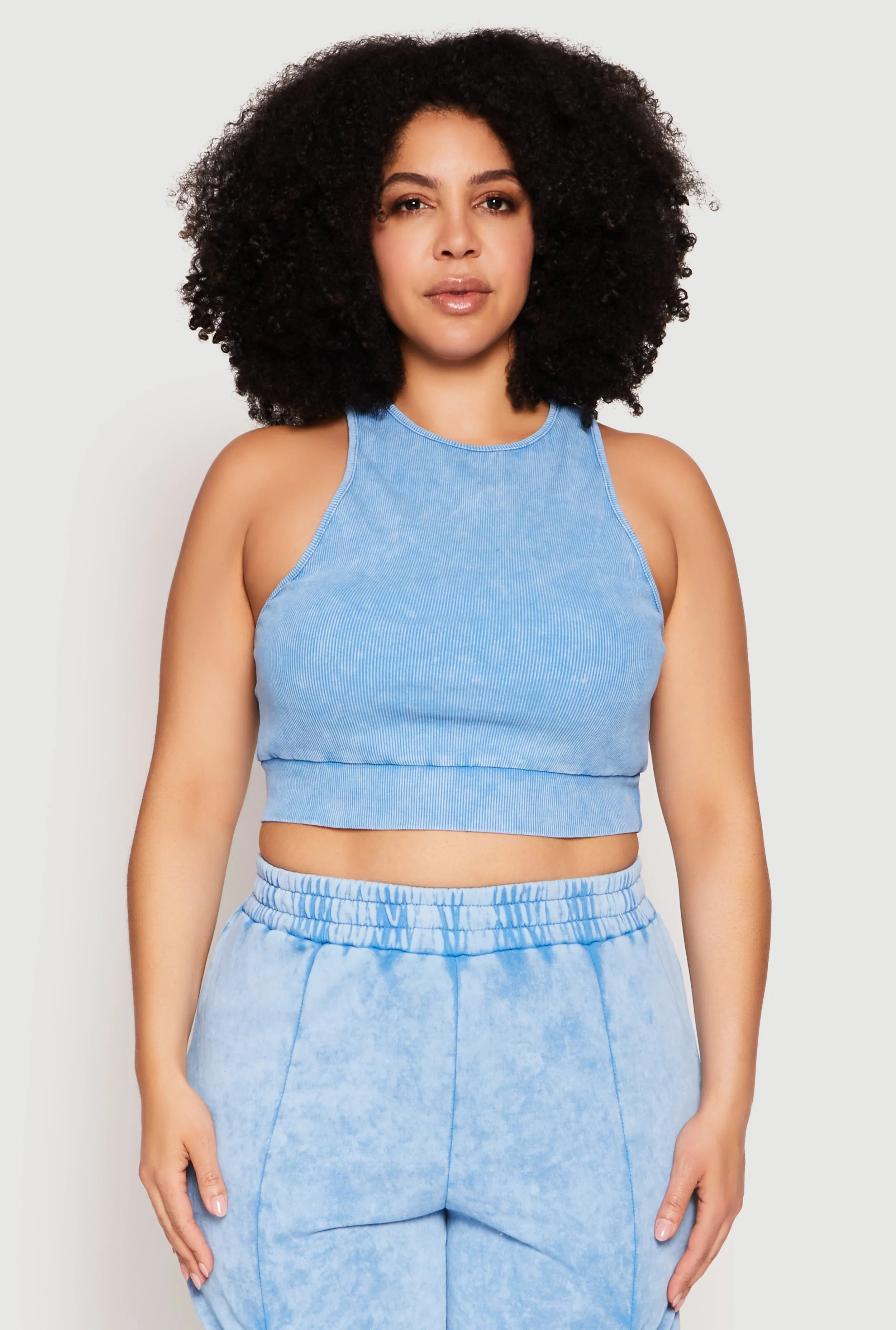 Plus Size Ribbed Knit Acid Wash Racerback Crop Top sold by Rainbow
