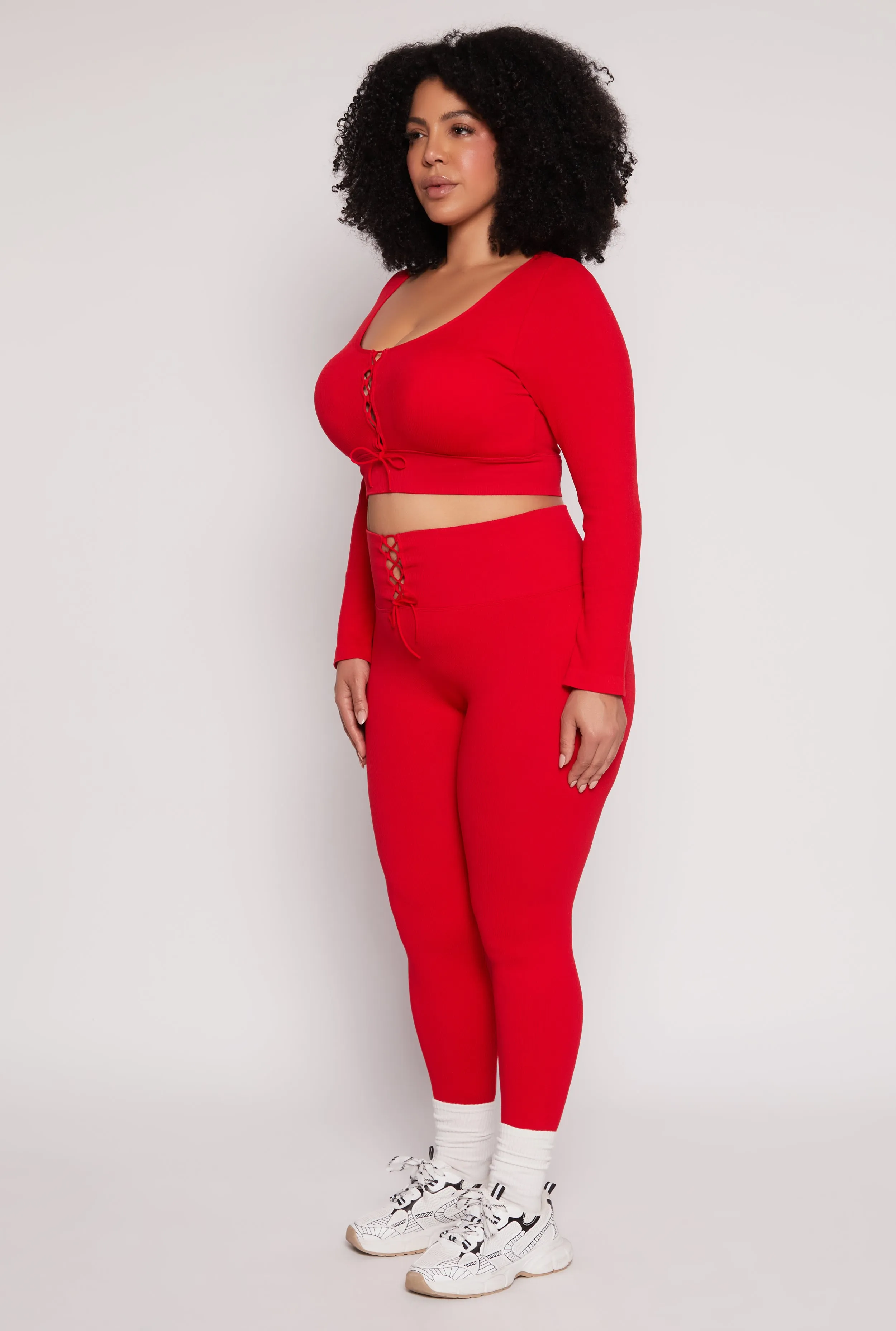 Plus Size Seamless Lace Up Long Sleeve Crop Top sold by Rainbow product image thumbnail 3