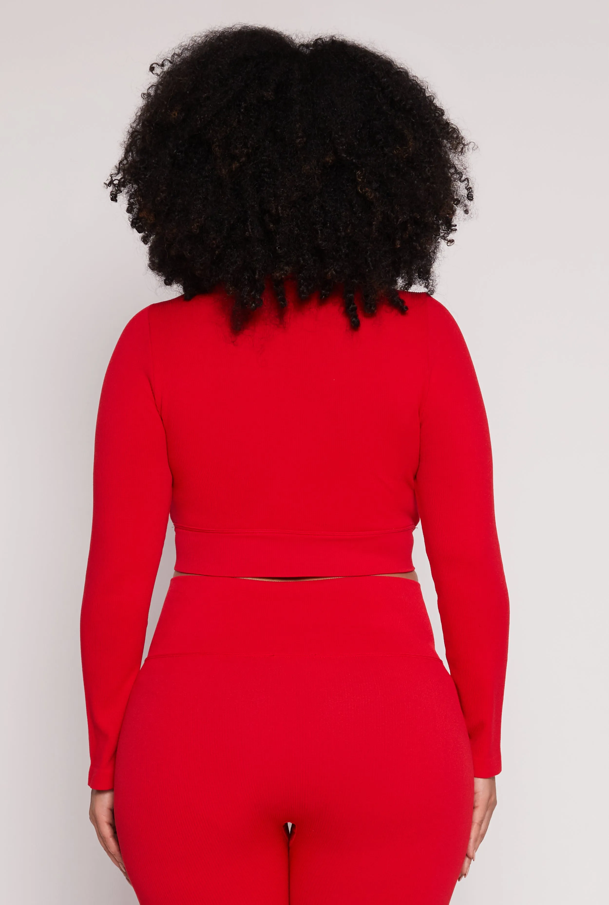 Plus Size Seamless Lace Up Long Sleeve Crop Top sold by Rainbow product image thumbnail 5