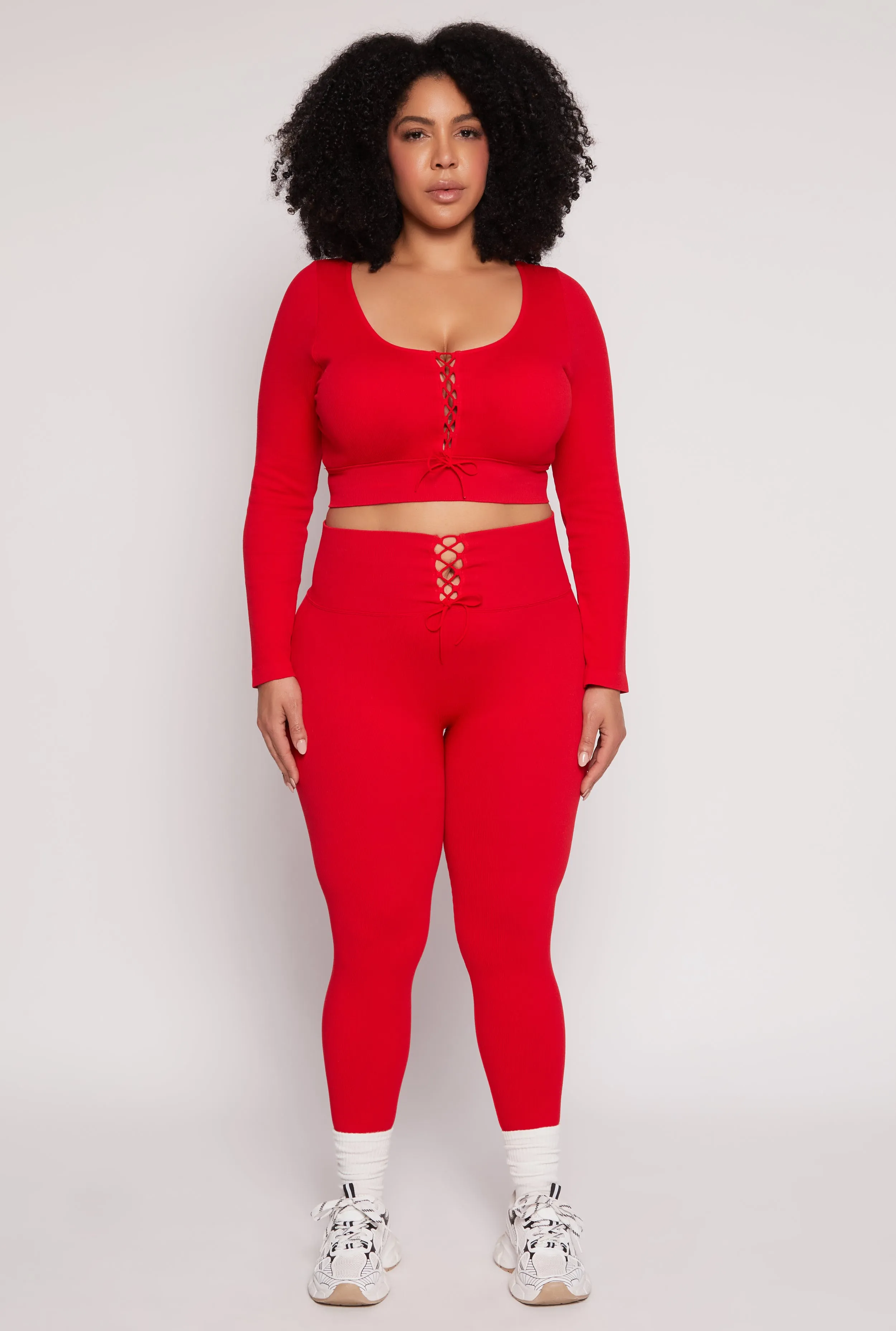 Plus Size Seamless Lace Up Long Sleeve Crop Top sold by Rainbow product image thumbnail 2