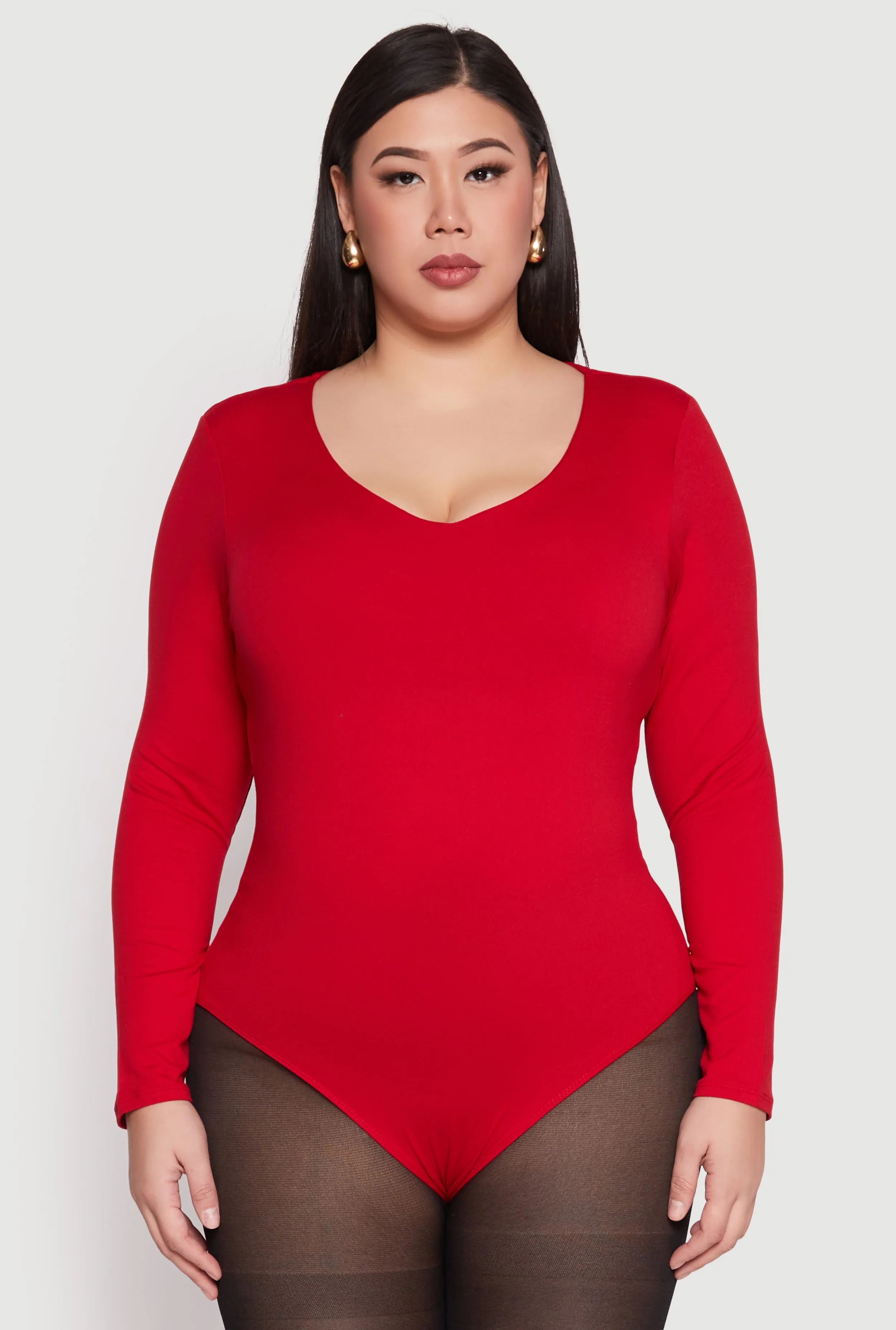 Plus Size Long Sleeve V Neck Bodysuit sold by Rainbow product image thumbnail 2