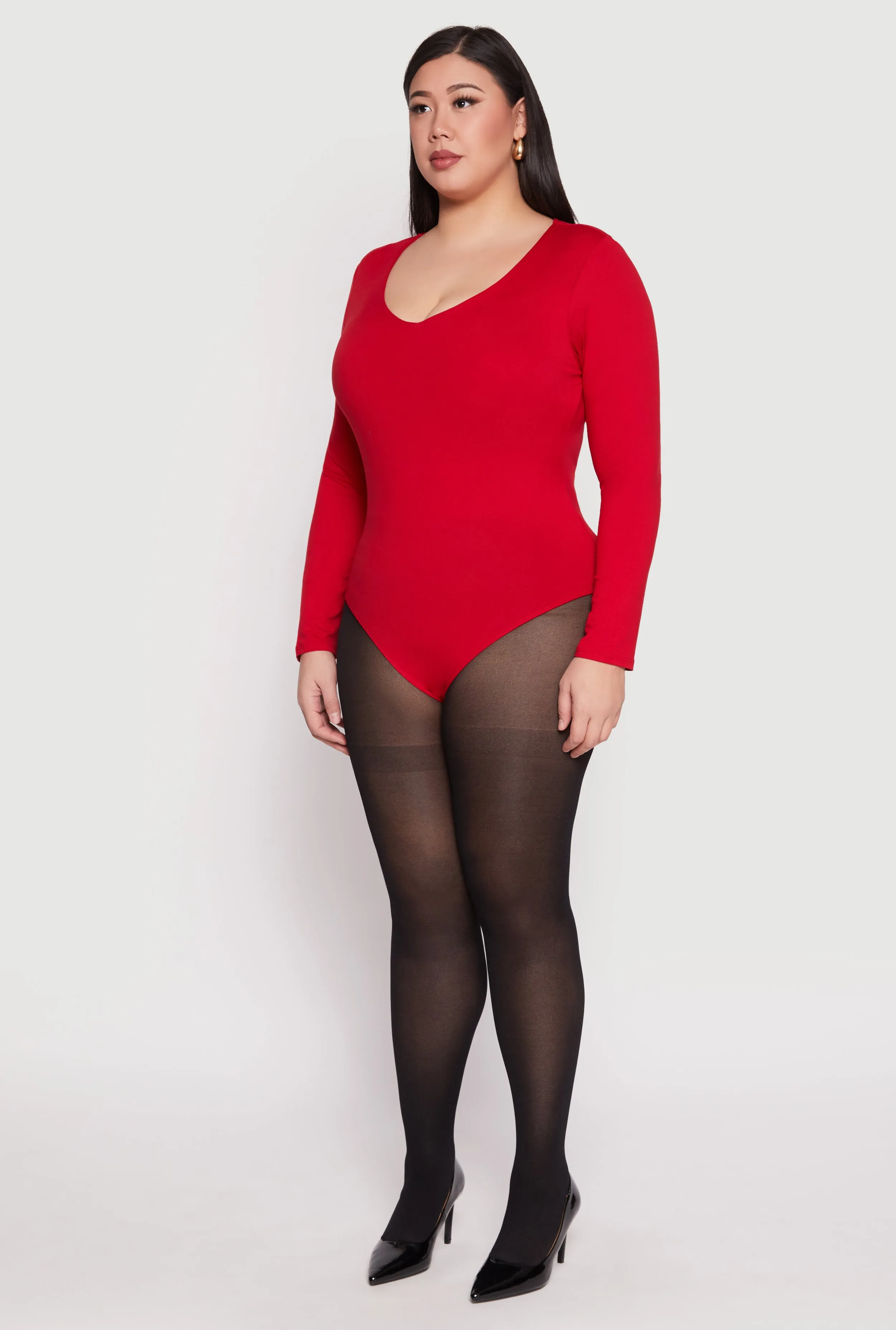Plus Size Long Sleeve V Neck Bodysuit sold by Rainbow product image thumbnail 3