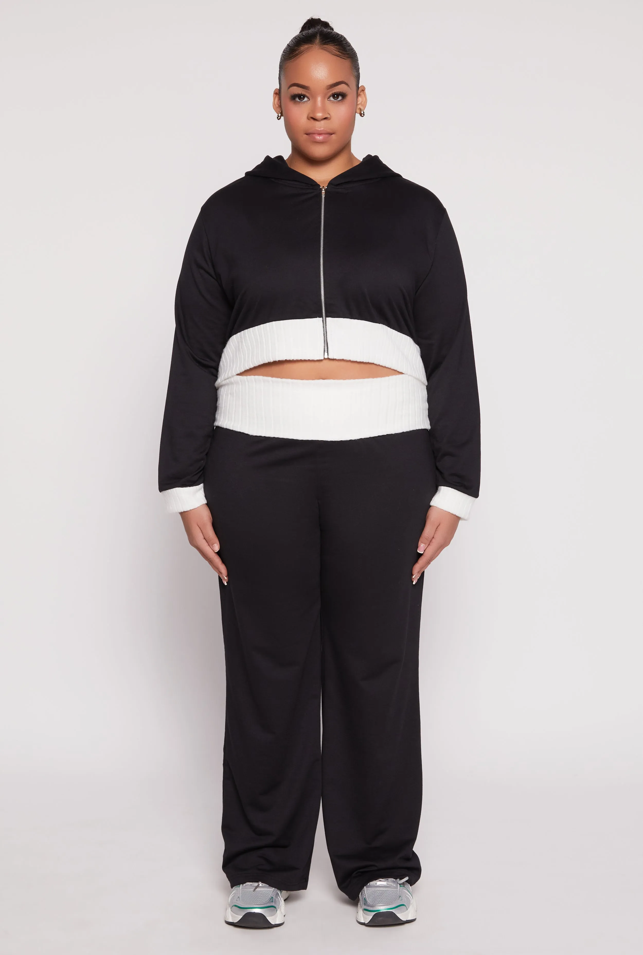 Plus Size Two Tone Waistband Wide Leg Sweatpants sold by Rainbow