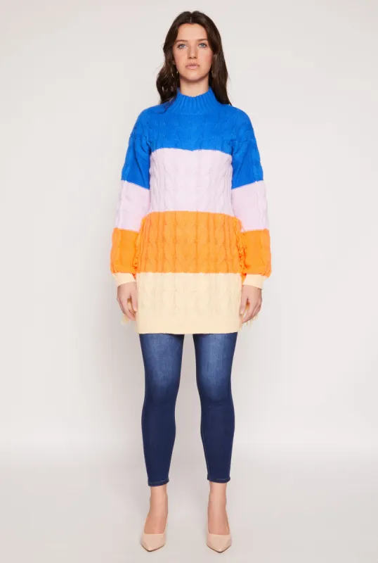 Daisy Cable Knit Fringe Side Tunic Sweater sold by Rainbow