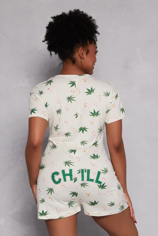 Plus Size Chill Leaf Graphic Pajama Romper sold by Rainbow