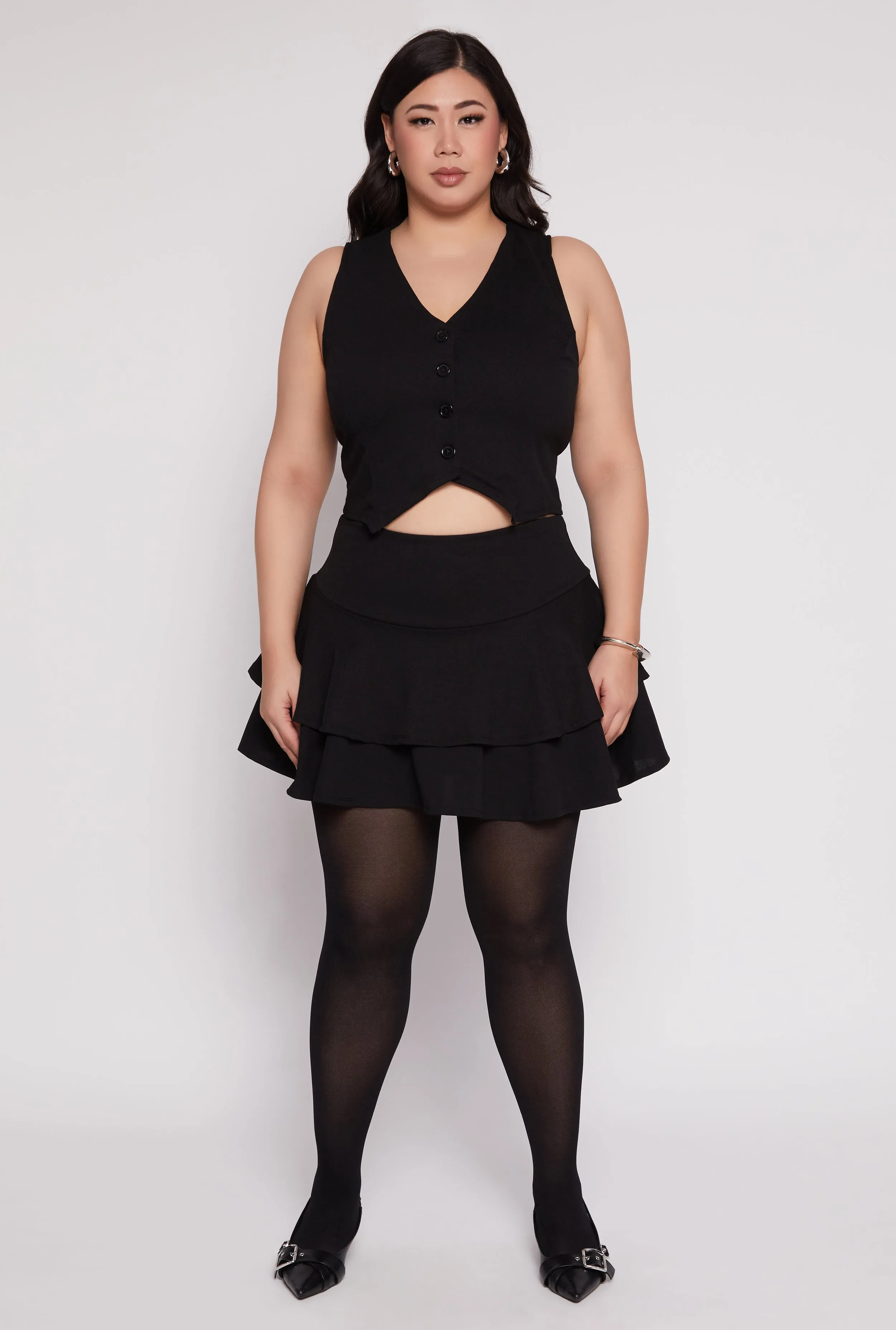 Plus Size High Waist Tiered Skort sold by Rainbow