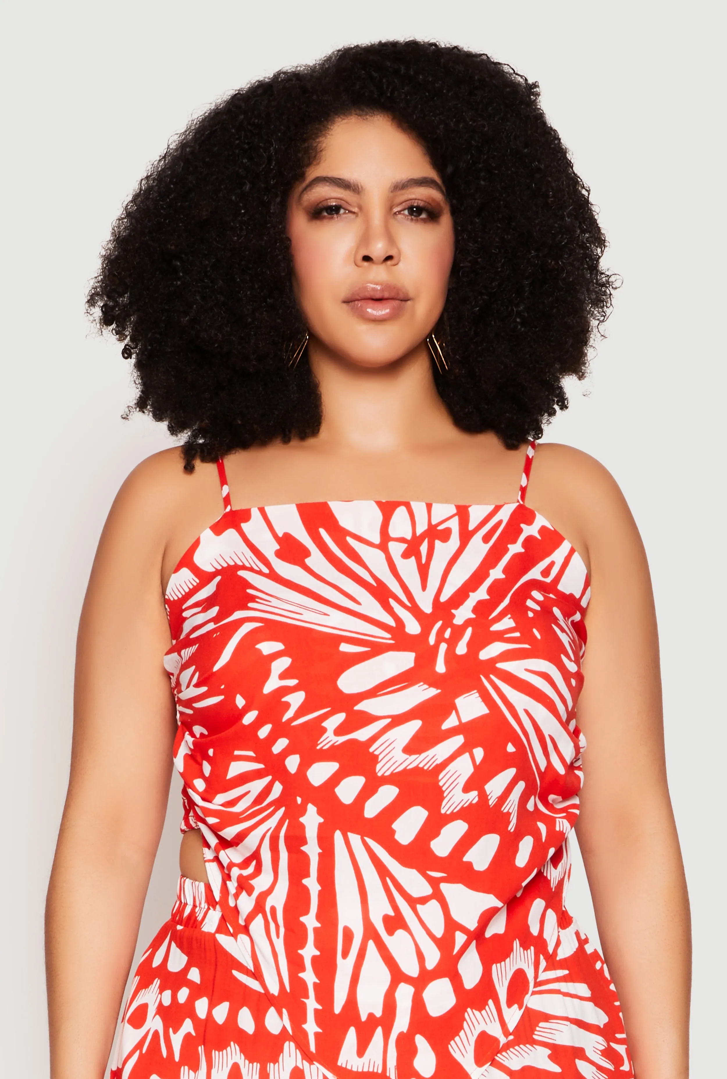 Plus Size Abstract Butterfly Print Hanky Hem Top sold by Rainbow