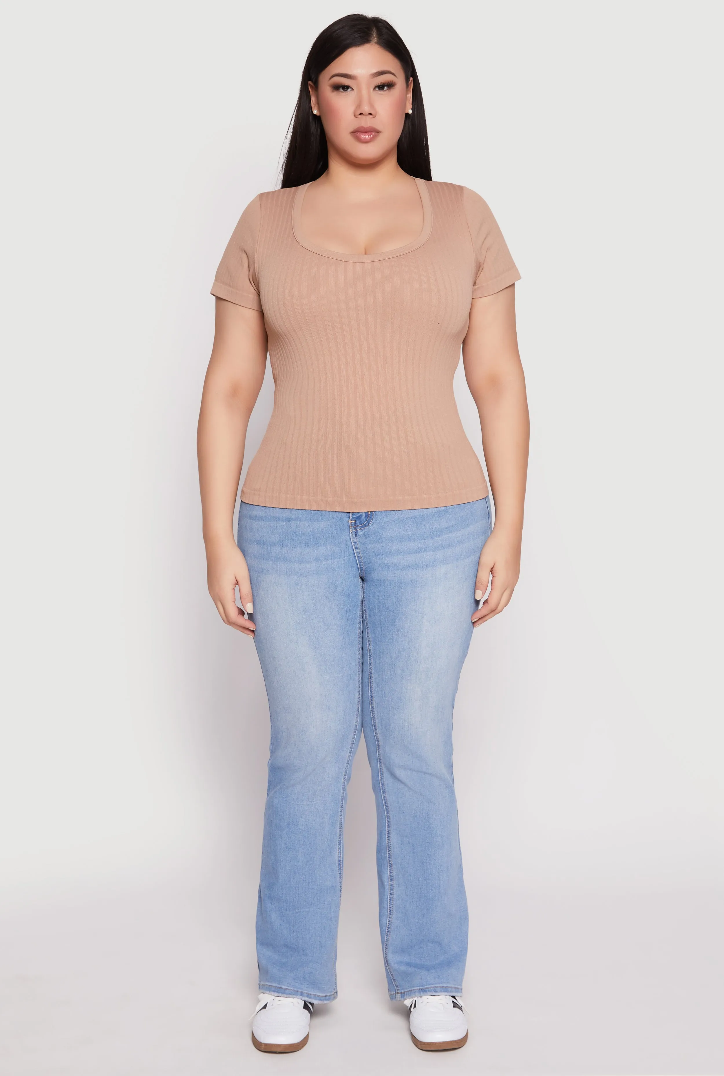 Plus Size Basic Ribbed Knit Seamless Top sold by Rainbow