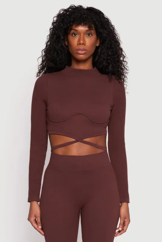 Seamless Long Sleeve Tie Back Crop Top sold by Rainbow