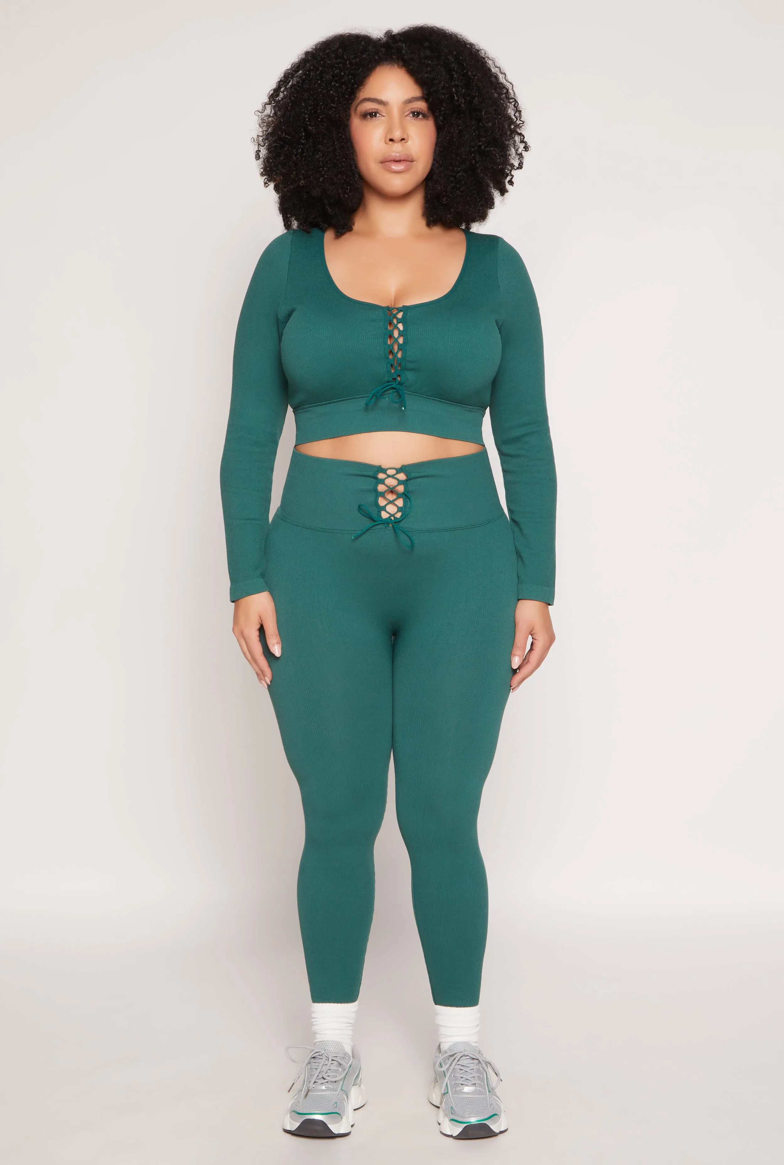 Plus Size Seamless Lace Up Long Sleeve Crop Top sold by Rainbow product image thumbnail 2