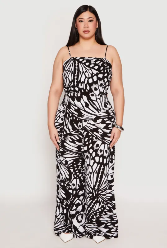 Plus Size Abstract Butterfly Print Palazzo Pants sold by Rainbow