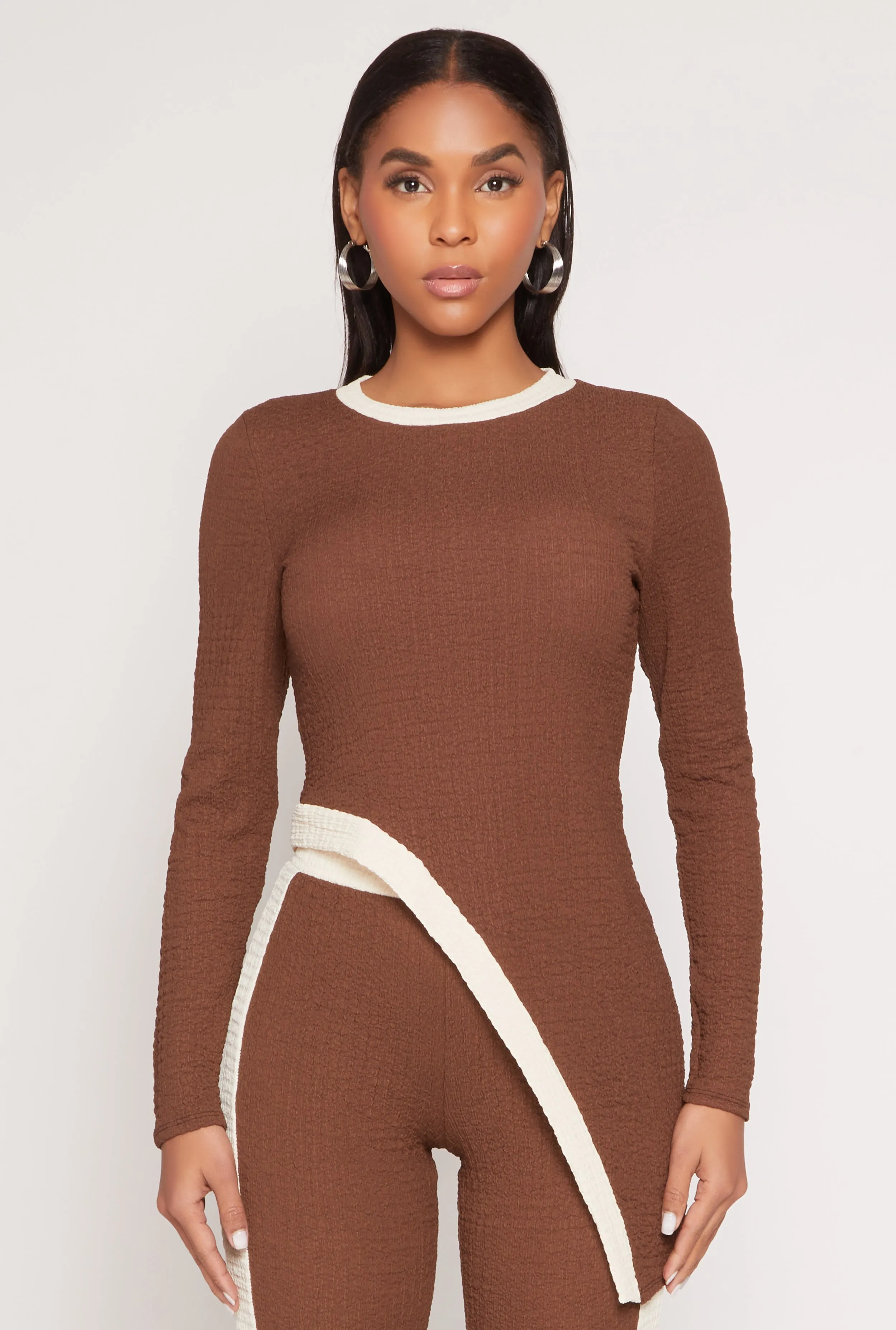 Textured Knit Asymmetrical Top sold by Rainbow