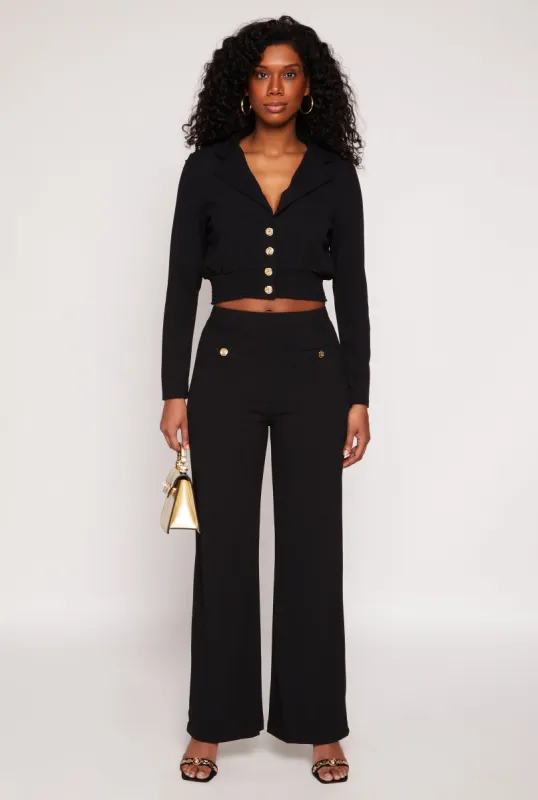 Button Detail Wide Leg Dress Pants sold by Rainbow