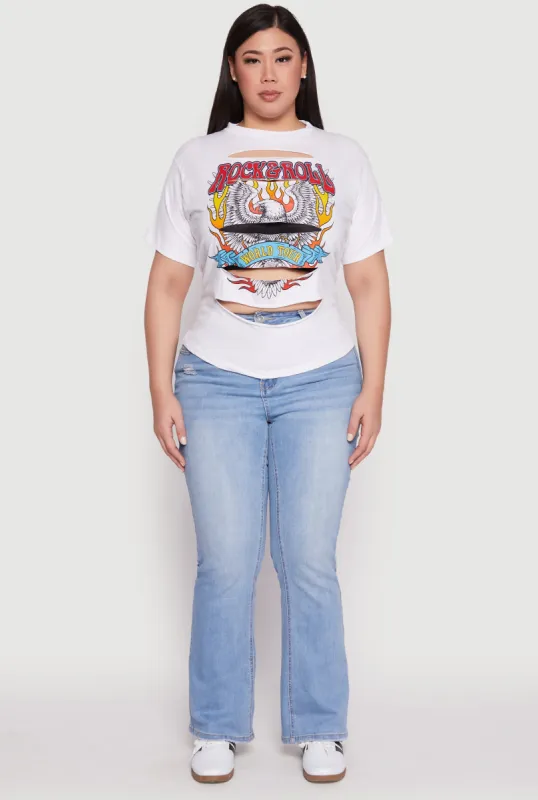 Plus Size Slashed Rock And Roll World Tour Tee sold by Rainbow