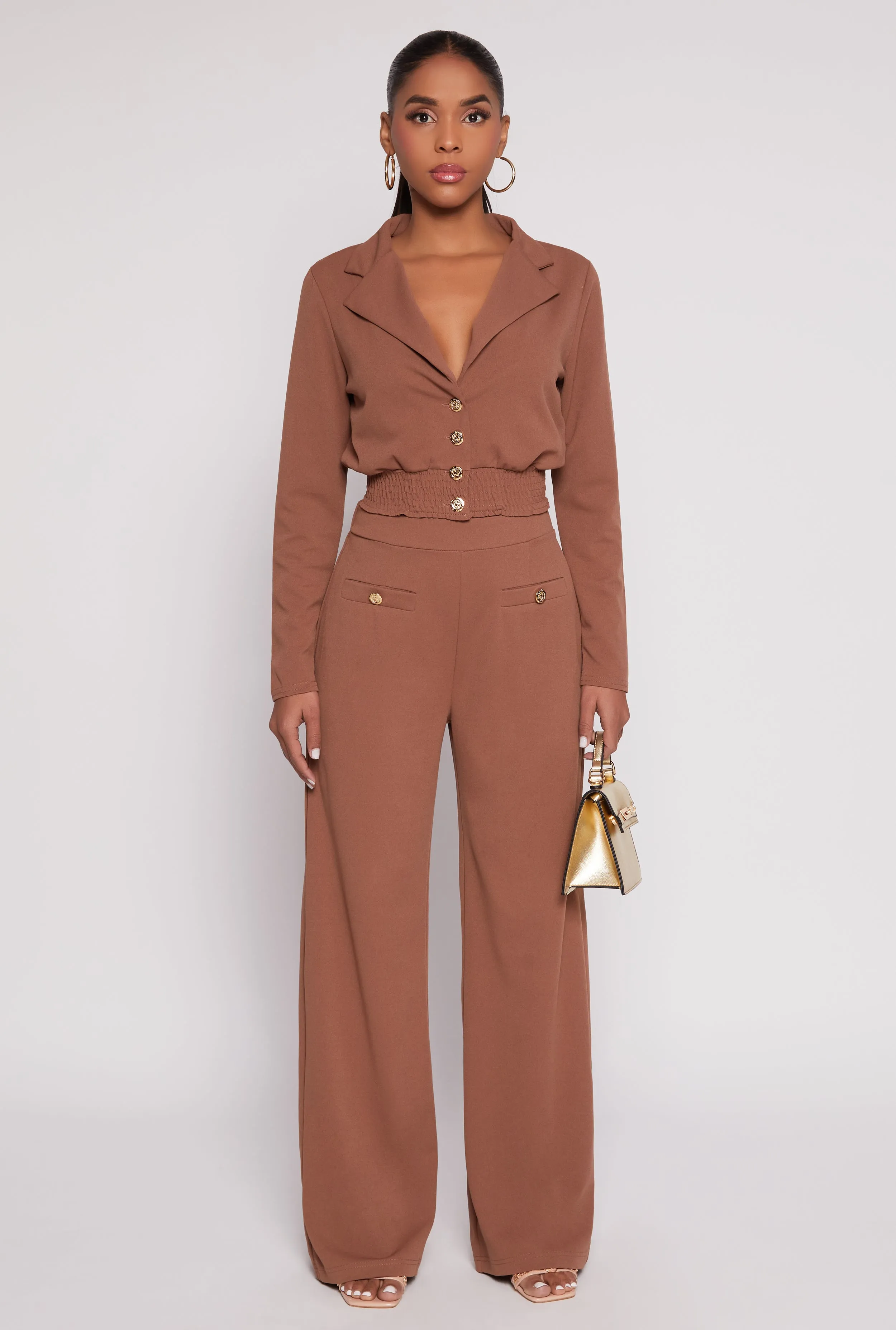 Button Detail Wide Leg Dress Pants sold by Rainbow