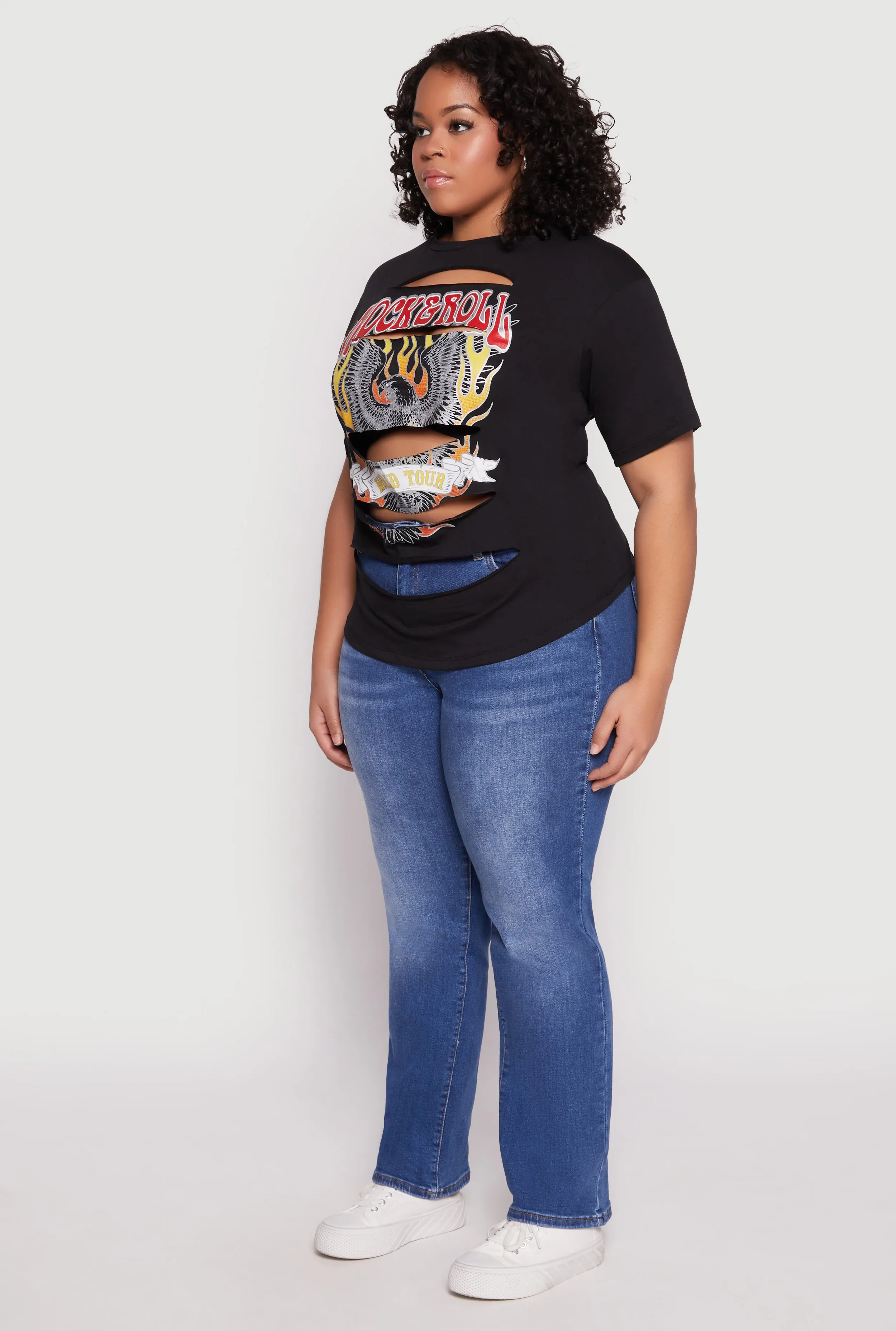 Plus Size Slashed Rock And Roll World Tour Tee sold by Rainbow product image thumbnail 3