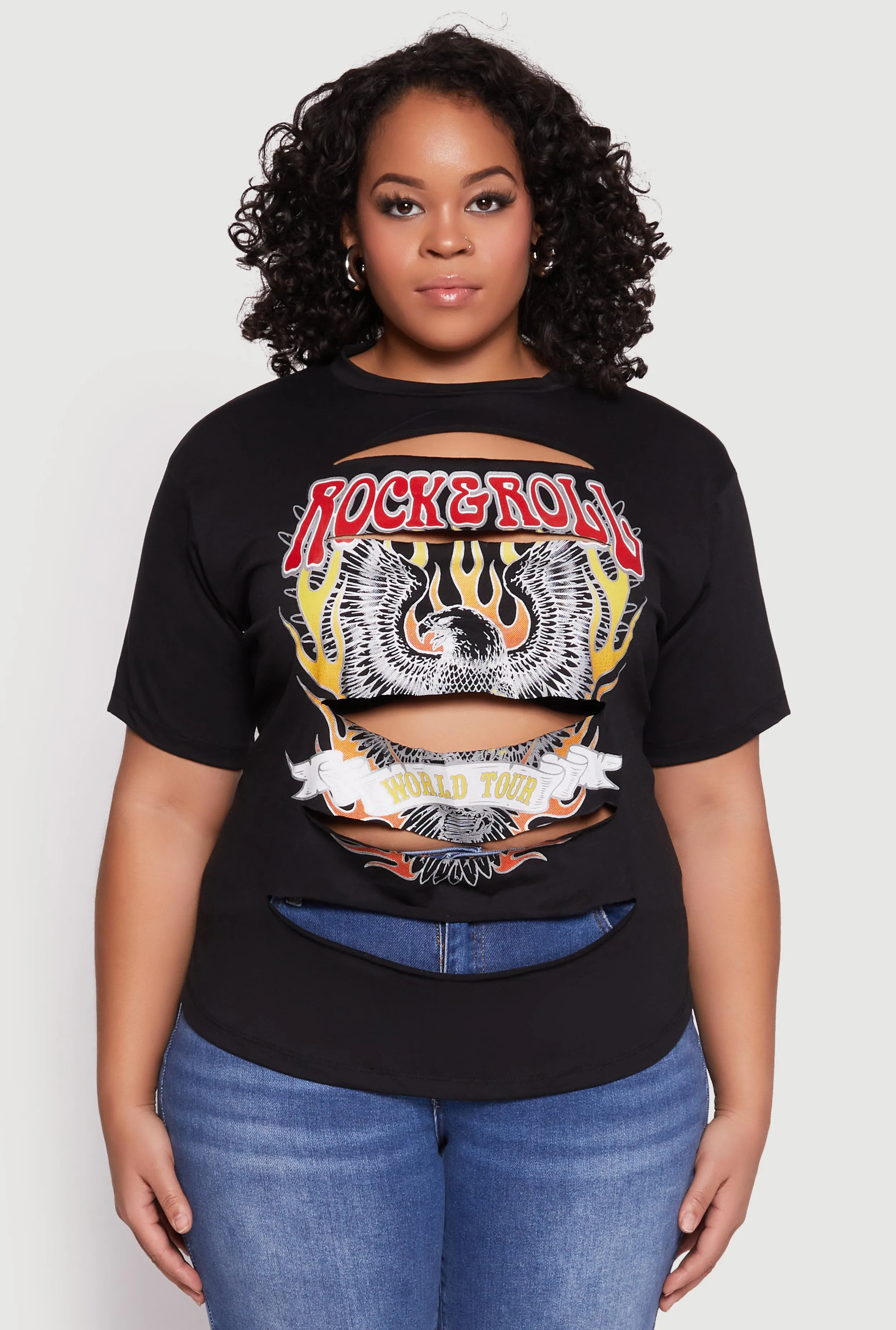 Plus Size Slashed Rock And Roll World Tour Tee sold by Rainbow product image thumbnail 2