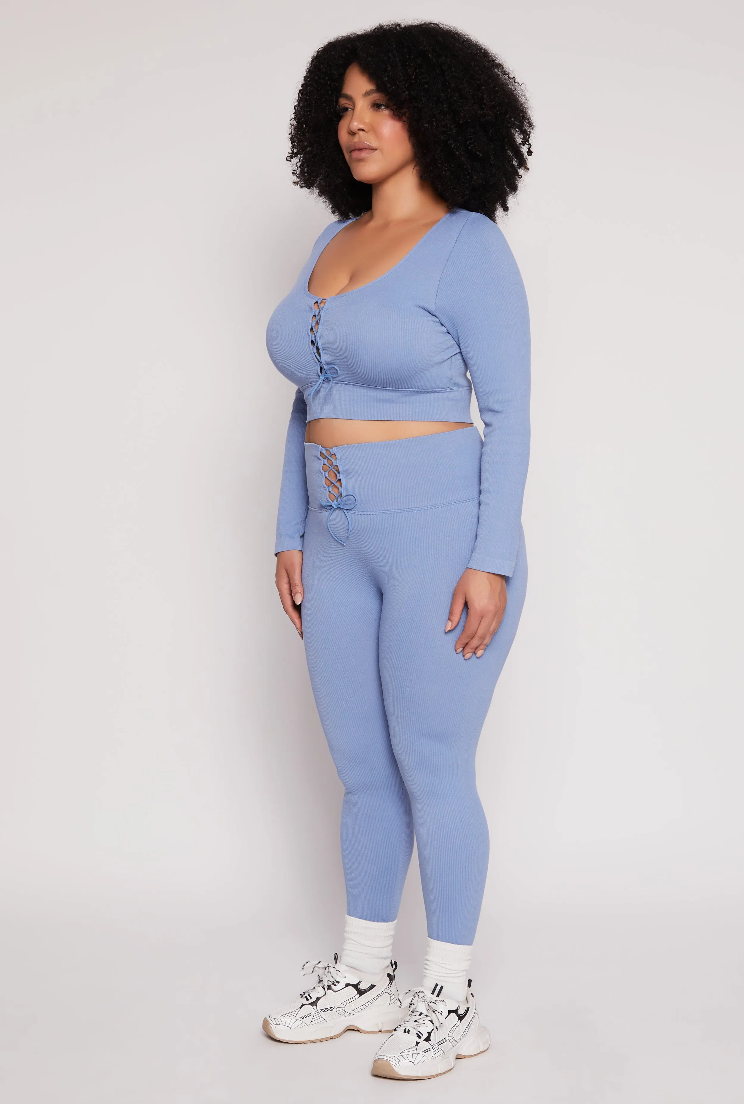 Plus Size Seamless Lace Up Long Sleeve Crop Top sold by Rainbow product image thumbnail 3