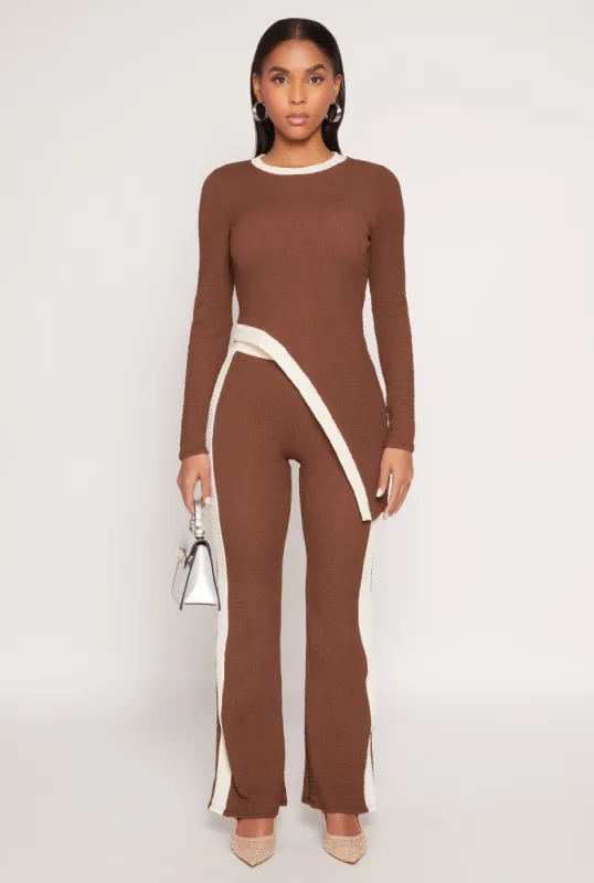 Contrast Trim Textured Knit Pants sold by Rainbow