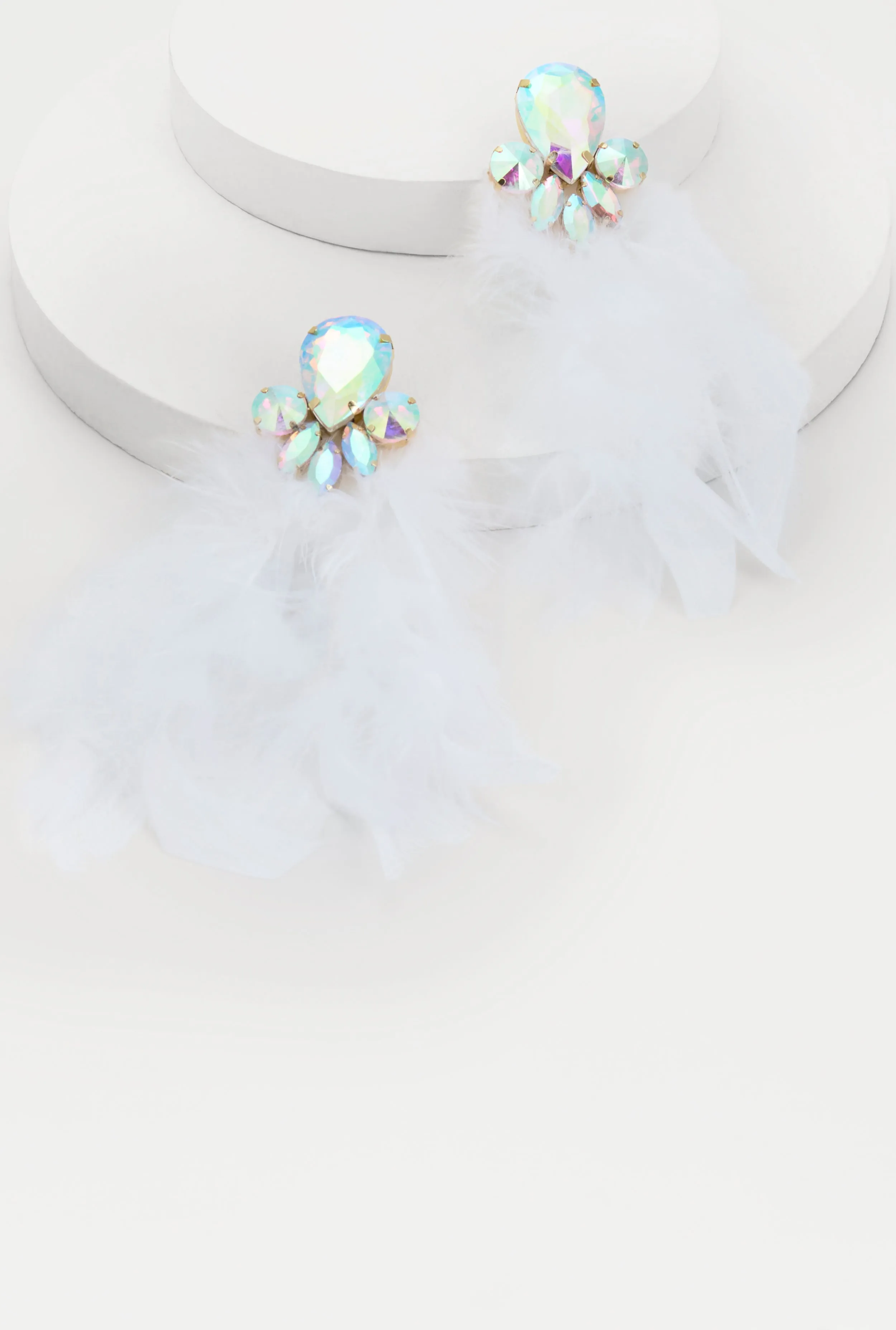 Rhinestone Long Feather Drop Earrings sold by Rainbow