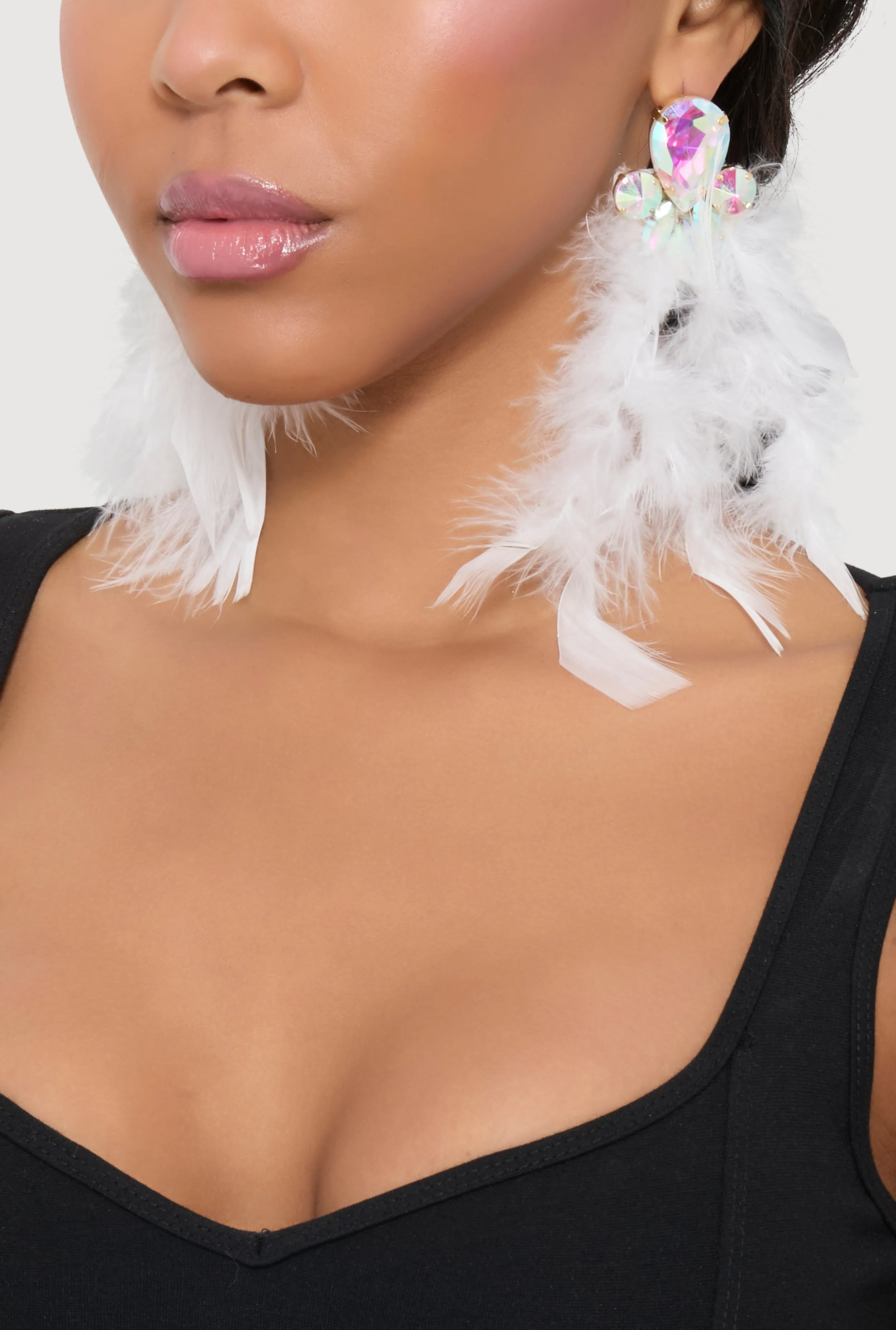 Rhinestone Long Feather Drop Earrings sold by Rainbow product image thumbnail 2