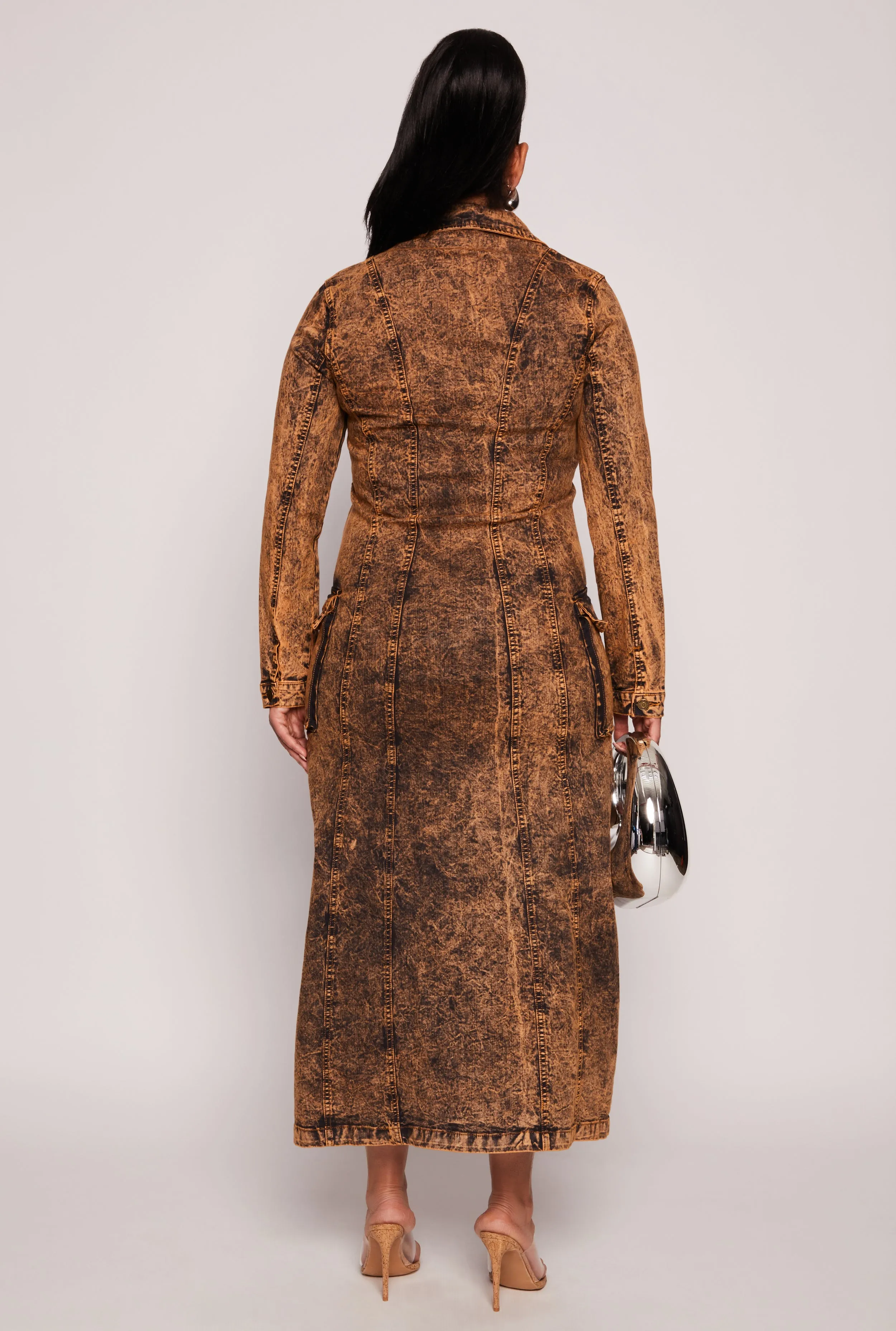 Plus Size Denim Acid Wash Zip Front Maxi Dress sold by Rainbow product image thumbnail 3