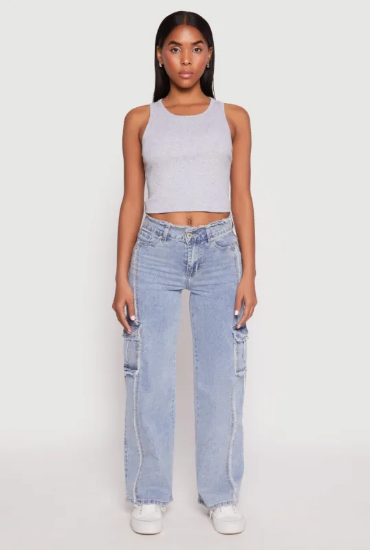 VIP Frayed Pintuck Cargo Jeans sold by Rainbow
