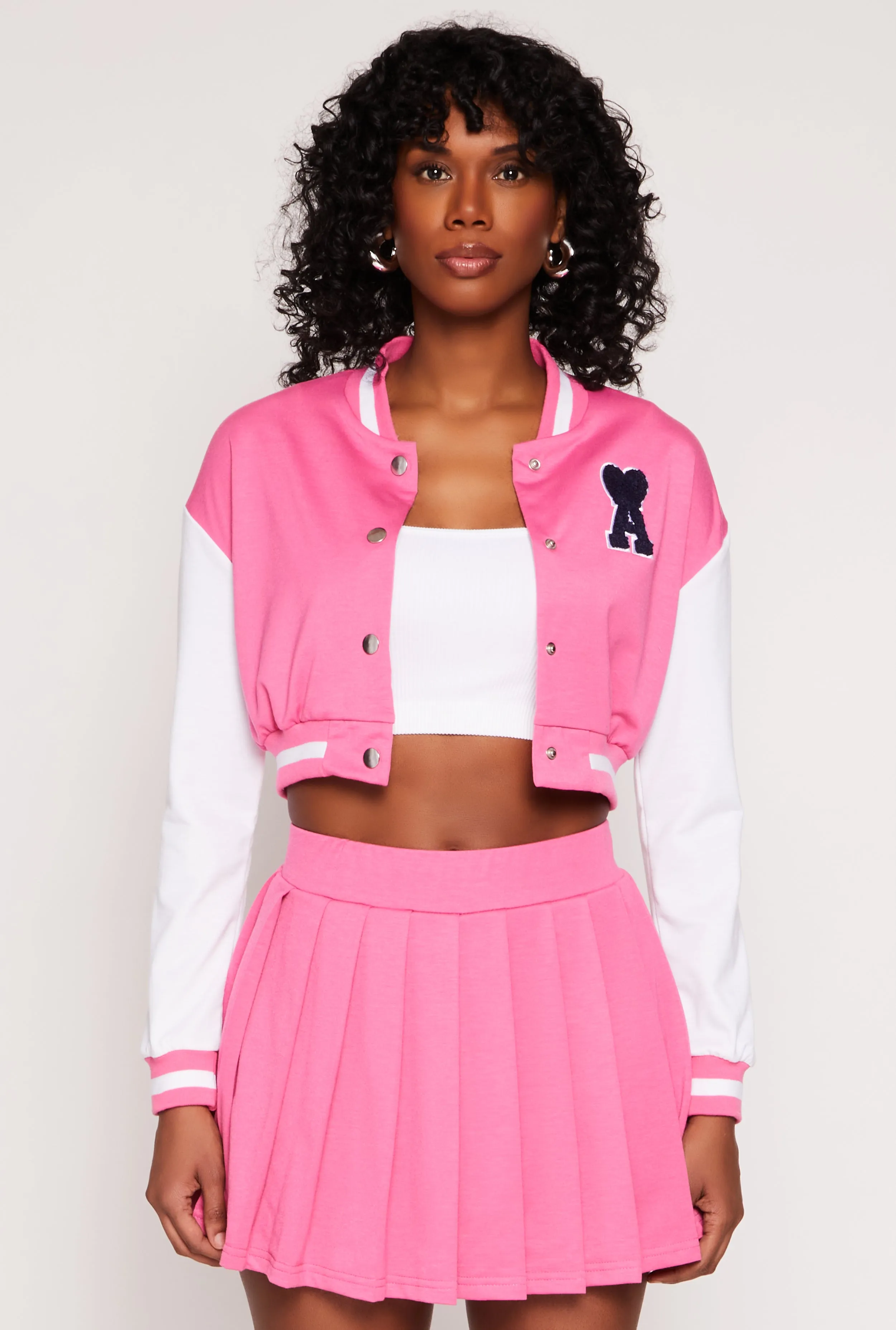 Chenille A Initial Cropped Varsity Jacket sold by Rainbow