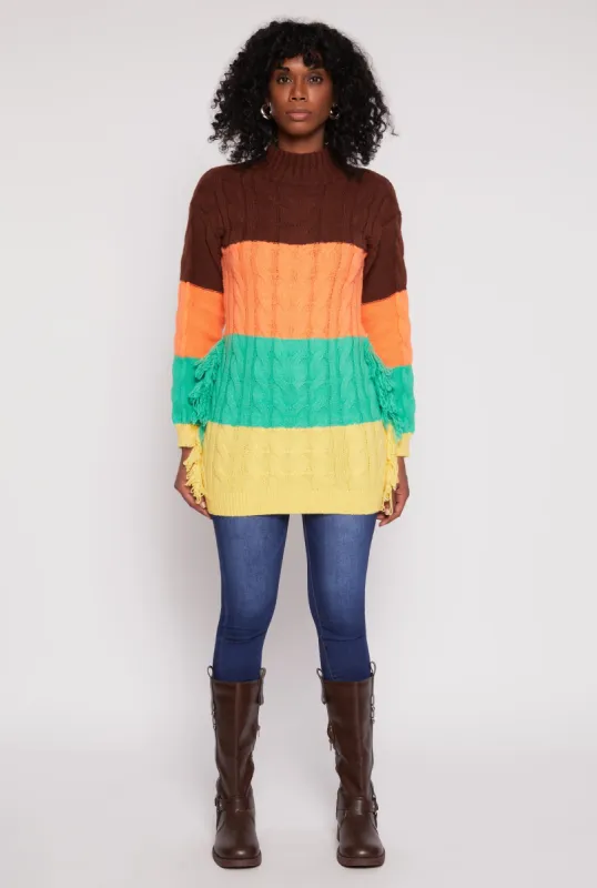 Daisy Cable Knit Fringe Side Tunic Sweater sold by Rainbow