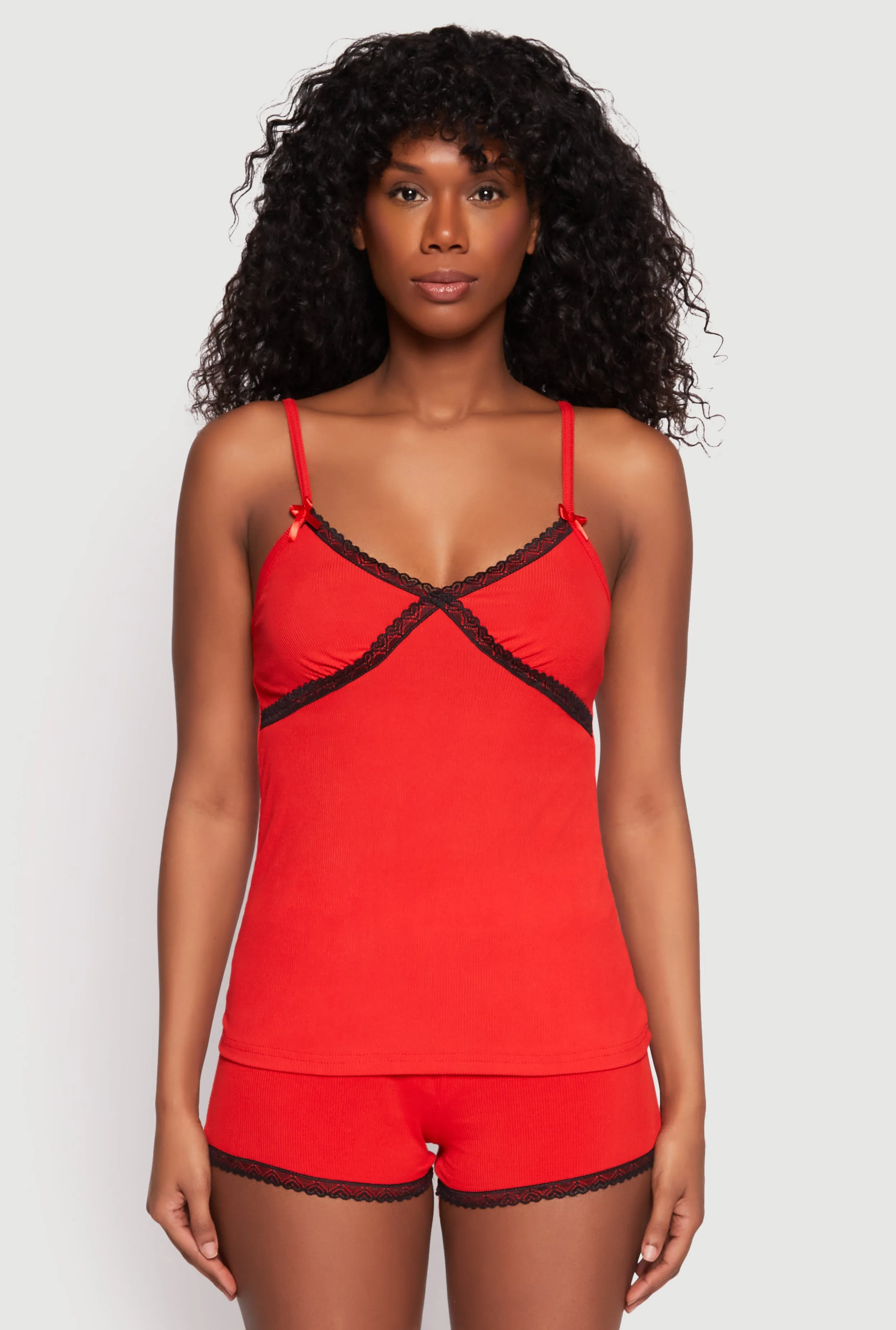 Rib Knit Lace Trim Pajama Cami with Shorts sold by Rainbow