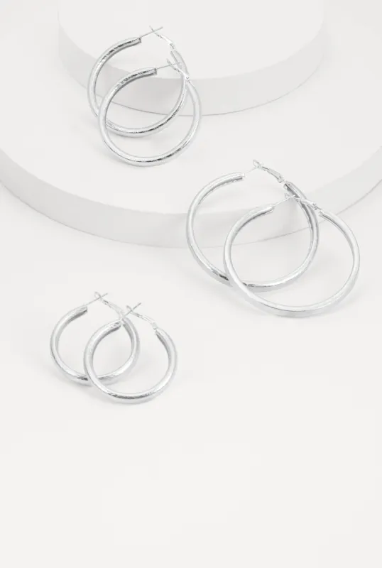 Metallic Textured Hoop Earring Trio sold by Rainbow