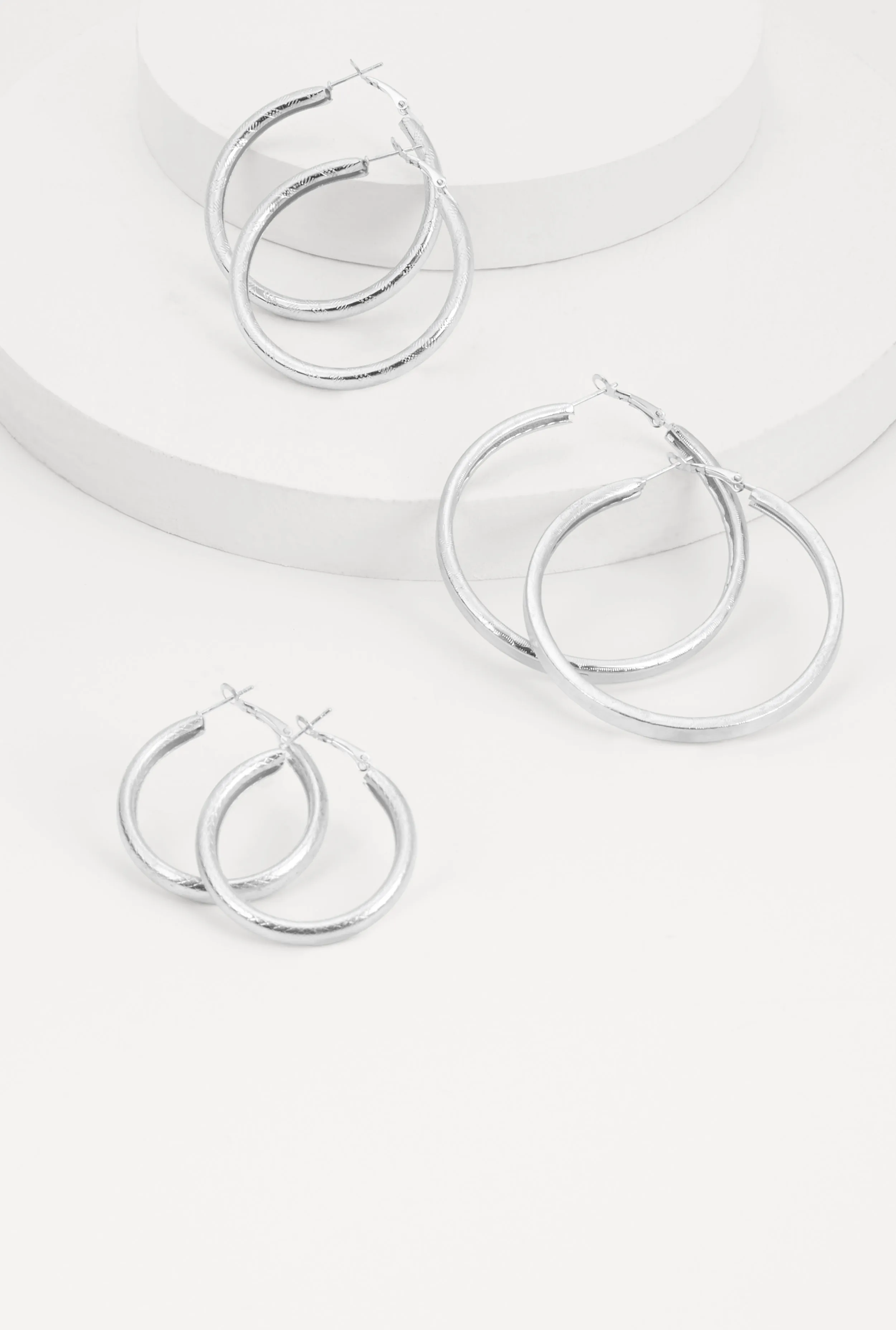 Metallic Textured Hoop Earring Trio sold by Rainbow