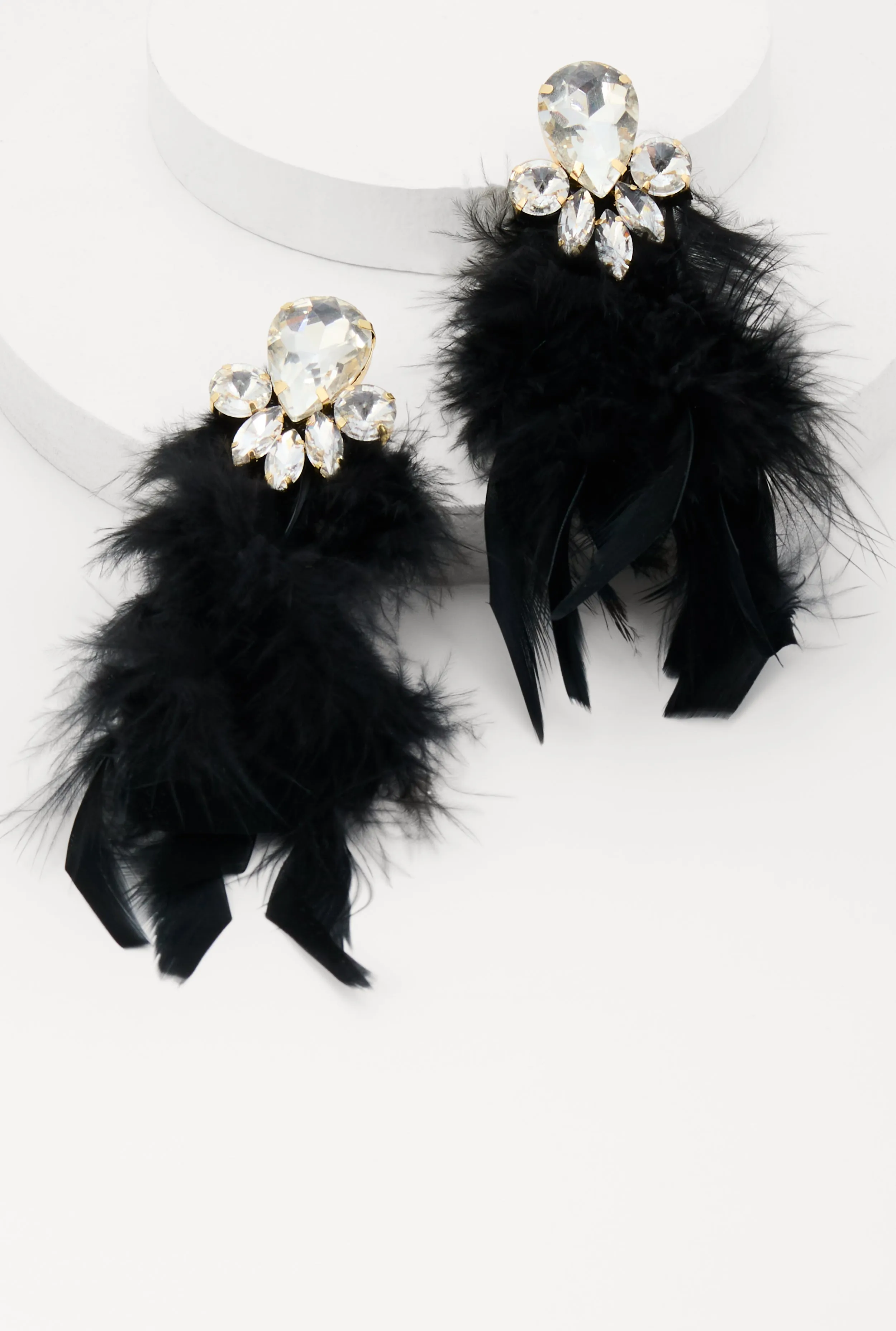 Rhinestone Long Feather Drop Earrings sold by Rainbow