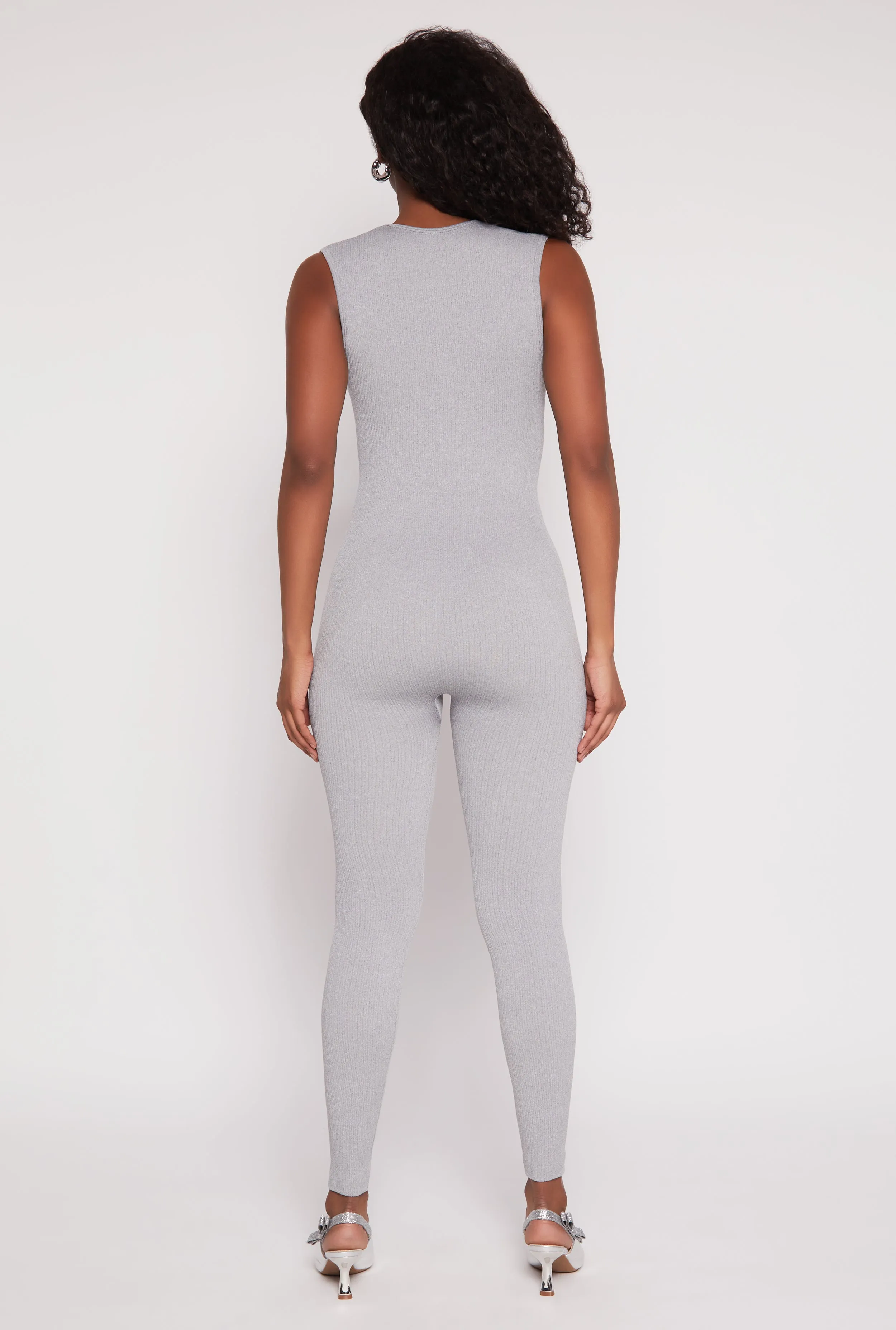 Seamless Ribbed Knit Plunge V Neck Catsuit sold by Rainbow product image thumbnail 3