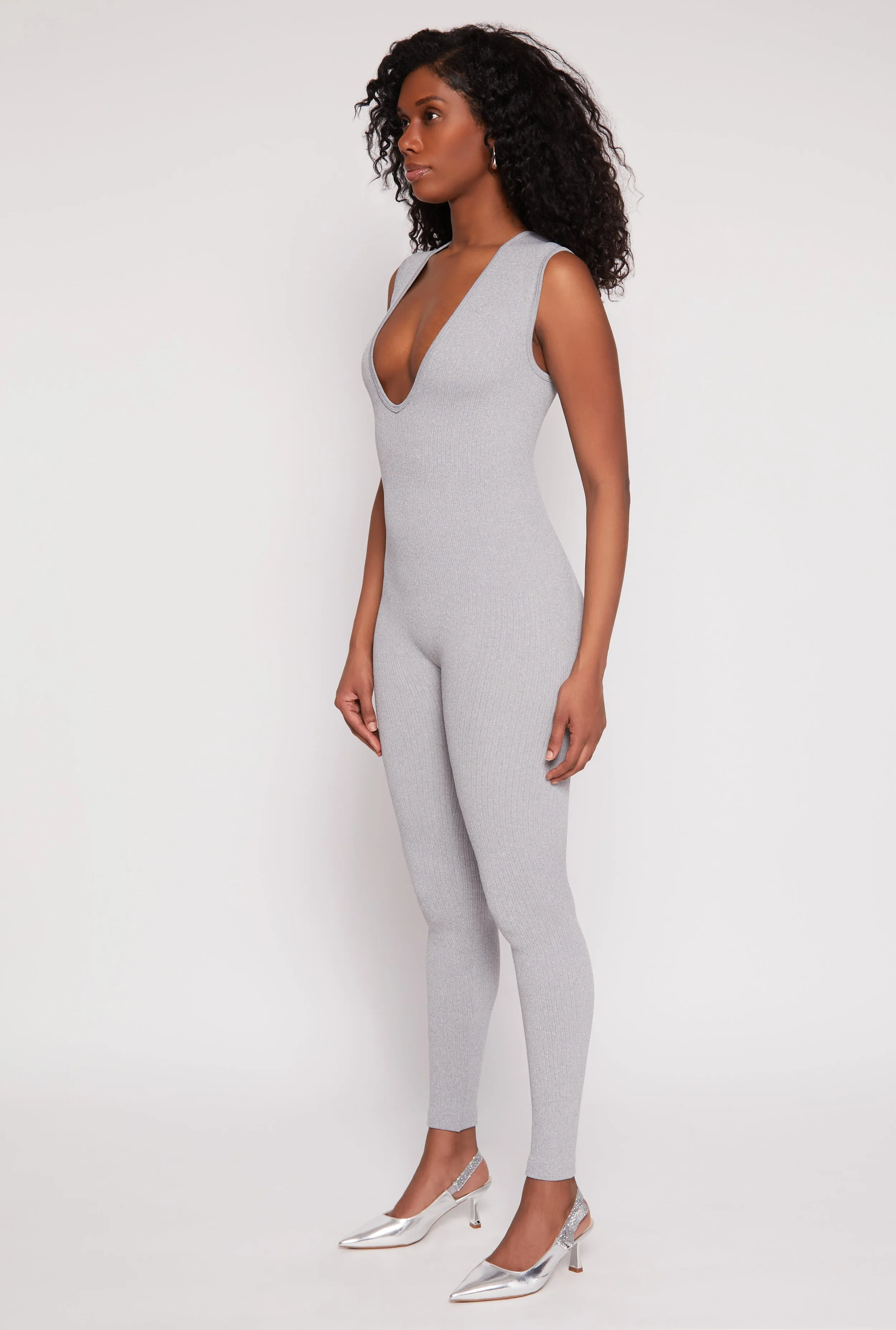 Seamless Ribbed Knit Plunge V Neck Catsuit sold by Rainbow product image thumbnail 2