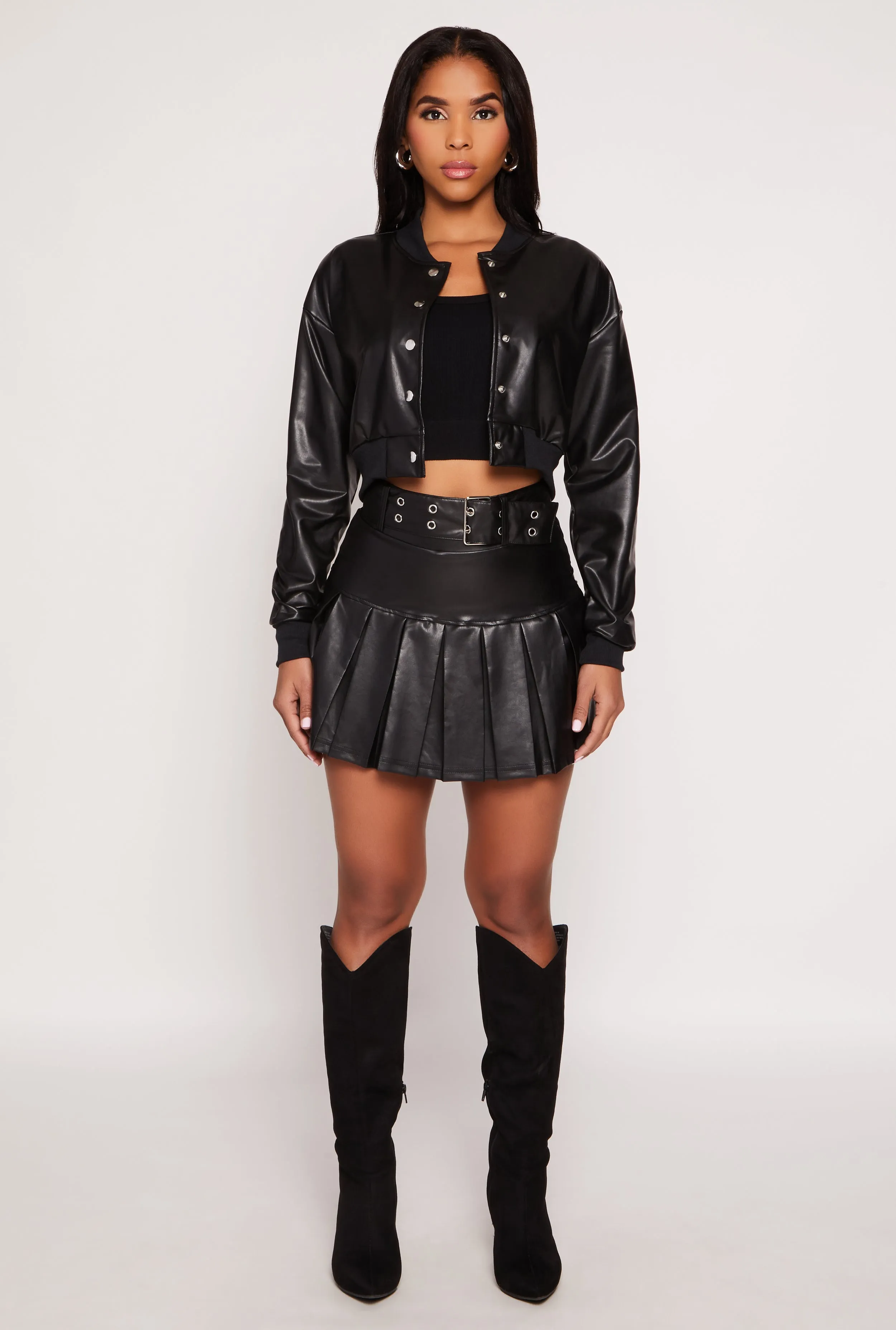 Faux Leather Cropped Bomber Jacket sold by Rainbow product image thumbnail 2