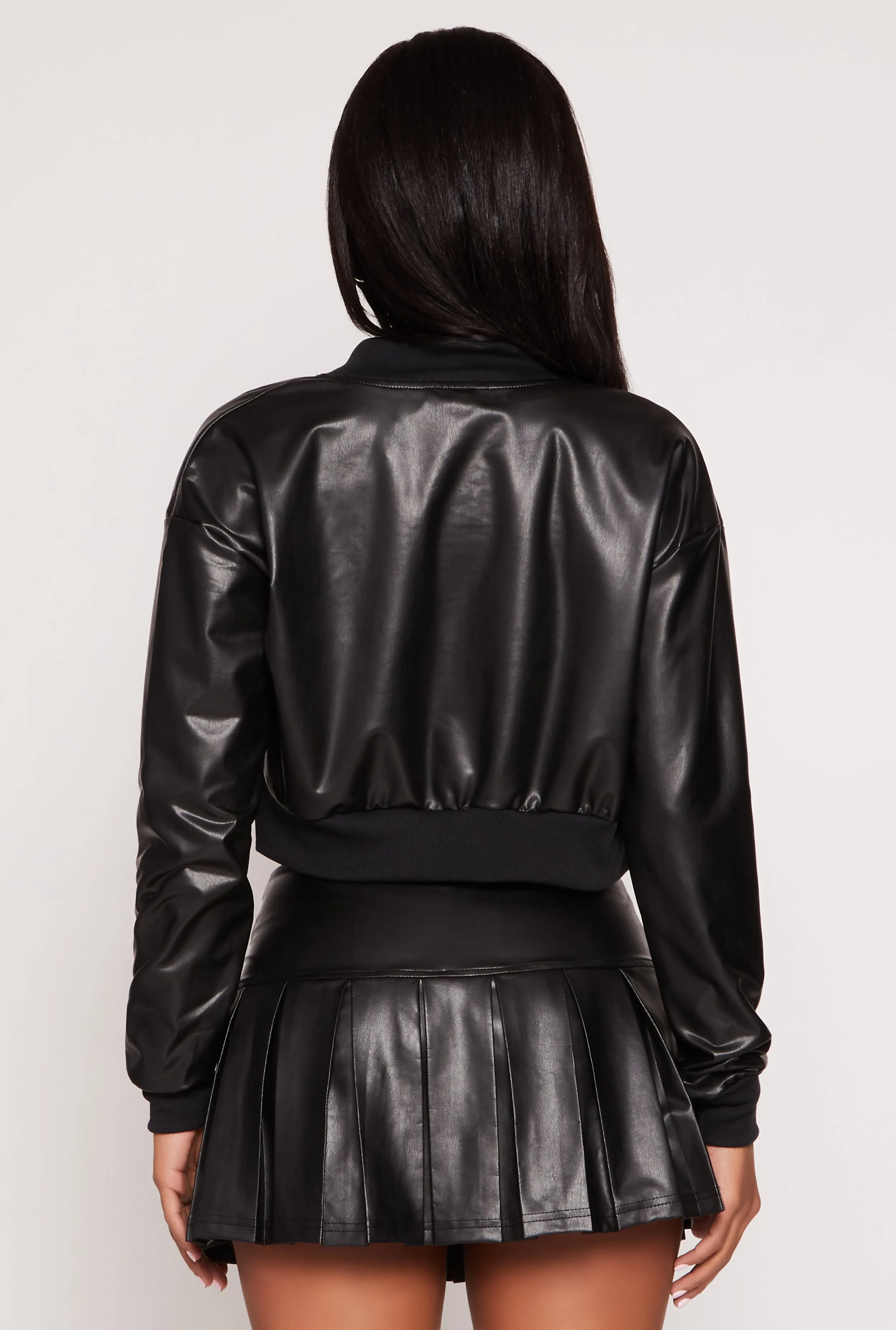 Faux Leather Cropped Bomber Jacket sold by Rainbow product image thumbnail 5